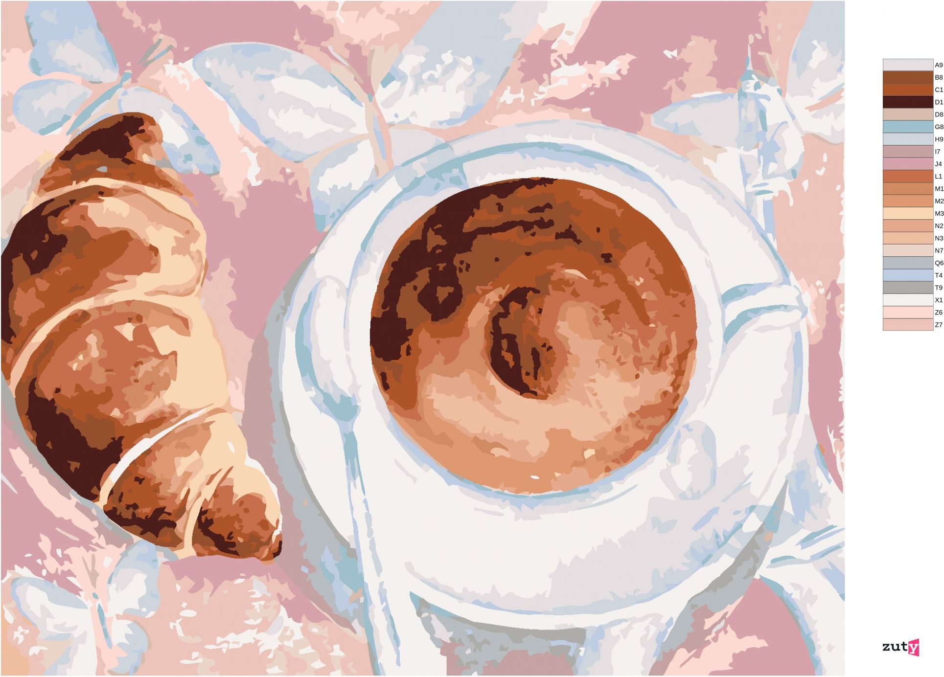 zuty Malování podle čísel - KÁVA A CROISSANT V PAŘÍŽI - Rozměr: 40x50 cm, Rámování: Varianta: bez rámu a bez vypnutí plátna - obrázek 6