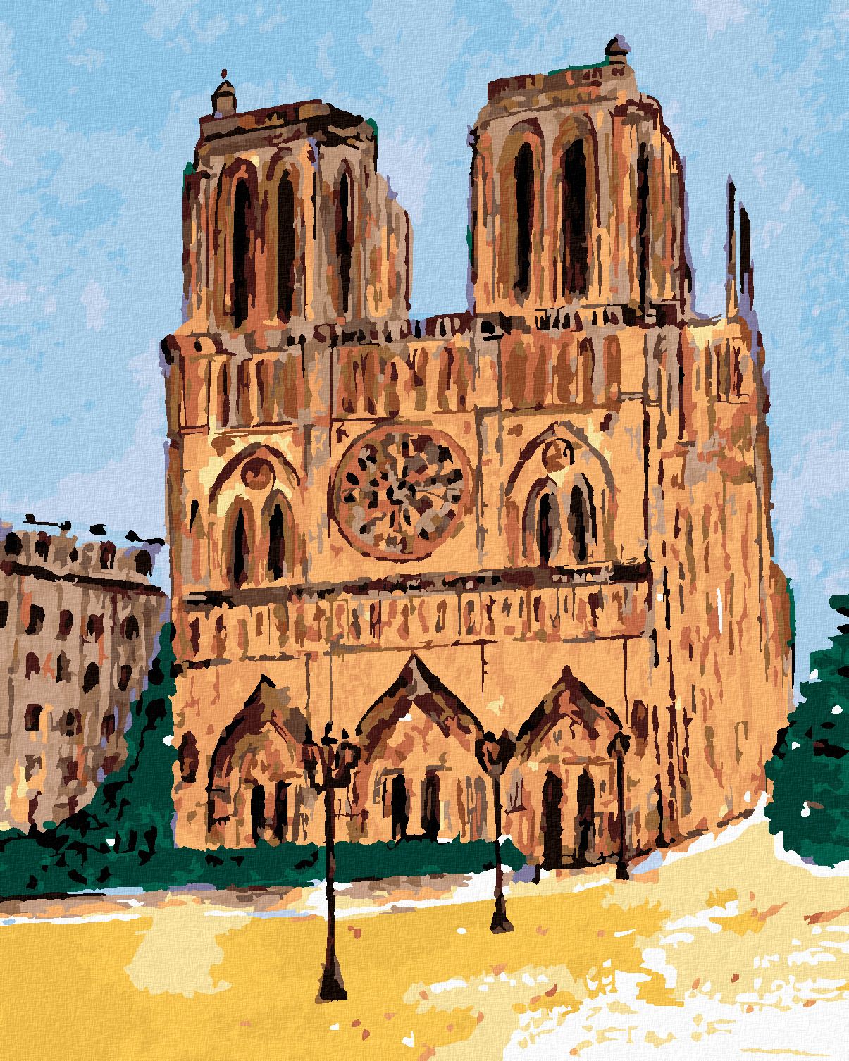 zuty Malování podle čísel - NOTRE DAME V PAŘÍŽI ZA JASNÉHO DNE - Rozměr: 40x50 cm, Rámování: Varianta: vypnuté plátno na rám - obrázek 1