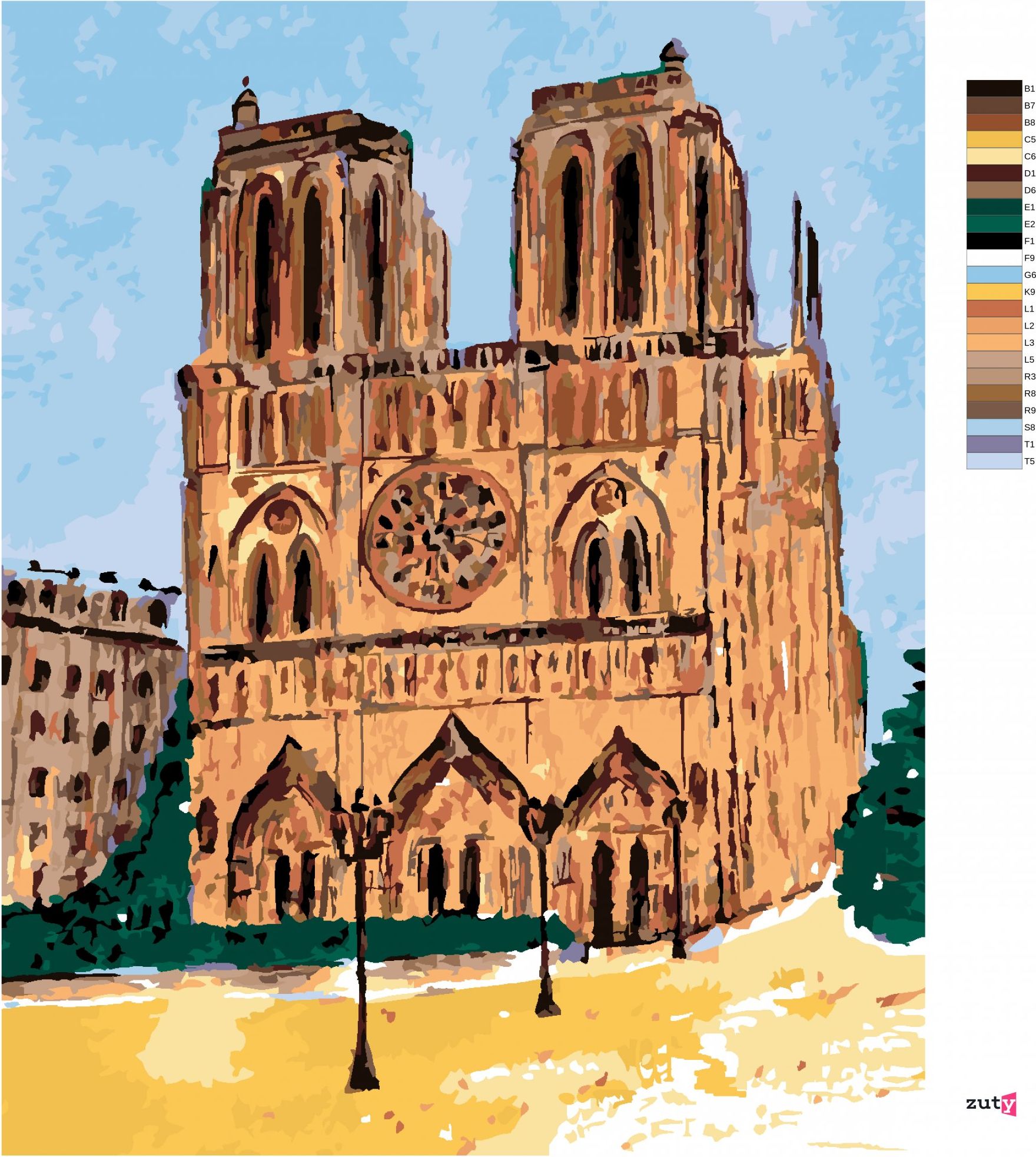 zuty Malování podle čísel - NOTRE DAME V PAŘÍŽI ZA JASNÉHO DNE - Rozměr: 40x50 cm, Rámování: Varianta: vypnuté plátno na rám - obrázek 6