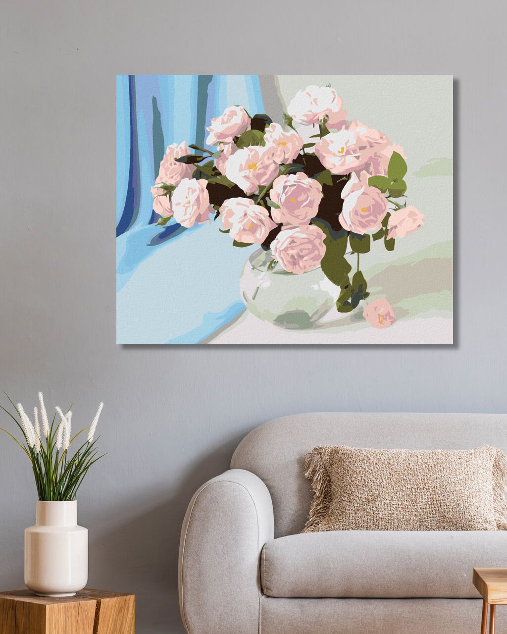 zuty Malování podle čísel - RŮŽOVÉ KVĚTINY VE VÁZE A MODRÝ ZÁVĚS - Rozměr: 40x50 cm, Rámování: Varianta: vypnuté plátno na rám - obrázek 10