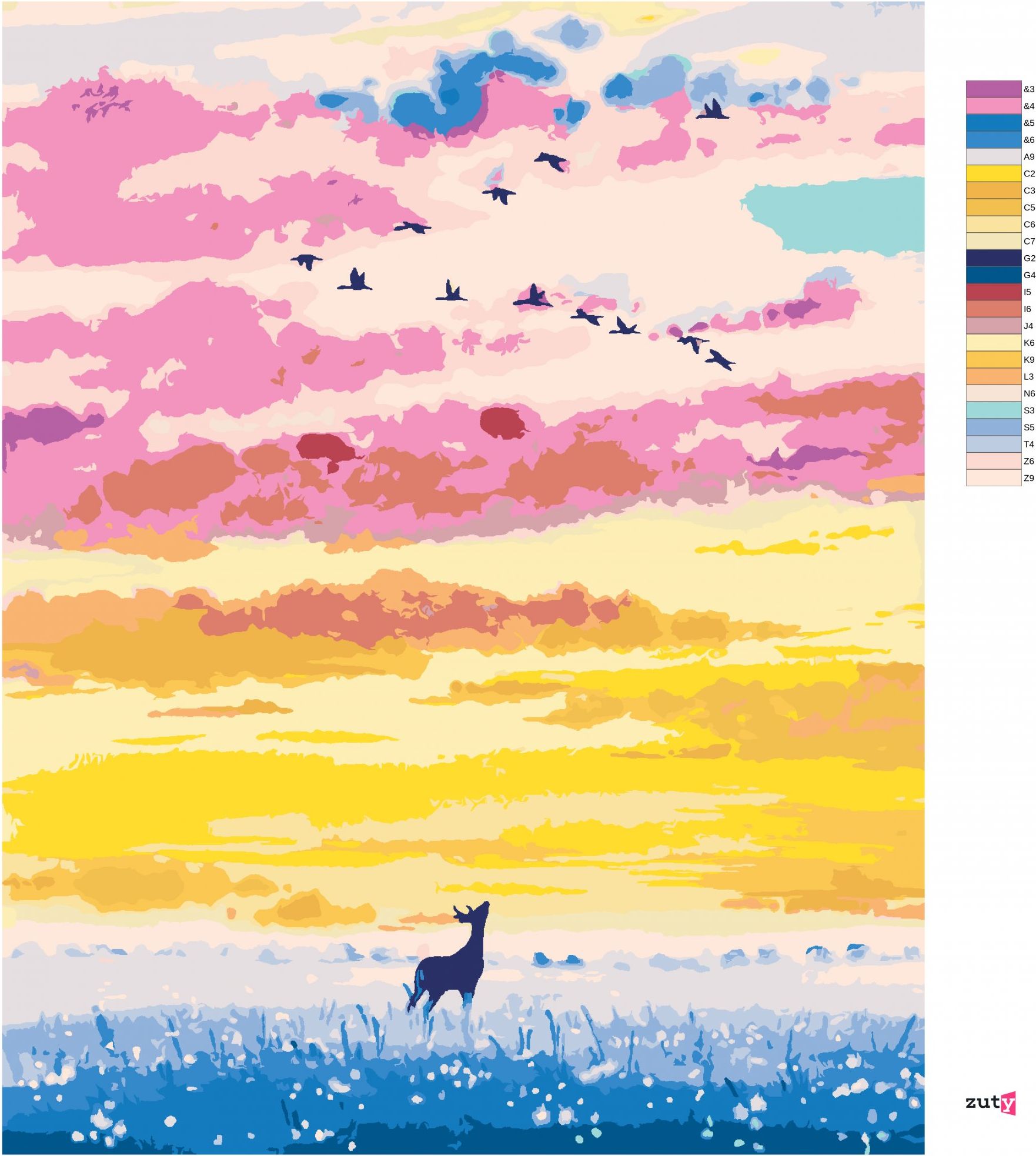 zuty Malování podle čísel - JELEN V DIVOKÉM POLI SE SOUMRAKEM - Rozměr: 40x50 cm, Rámování: Varianta: bez rámu a bez vypnutí plátna - obrázek 6