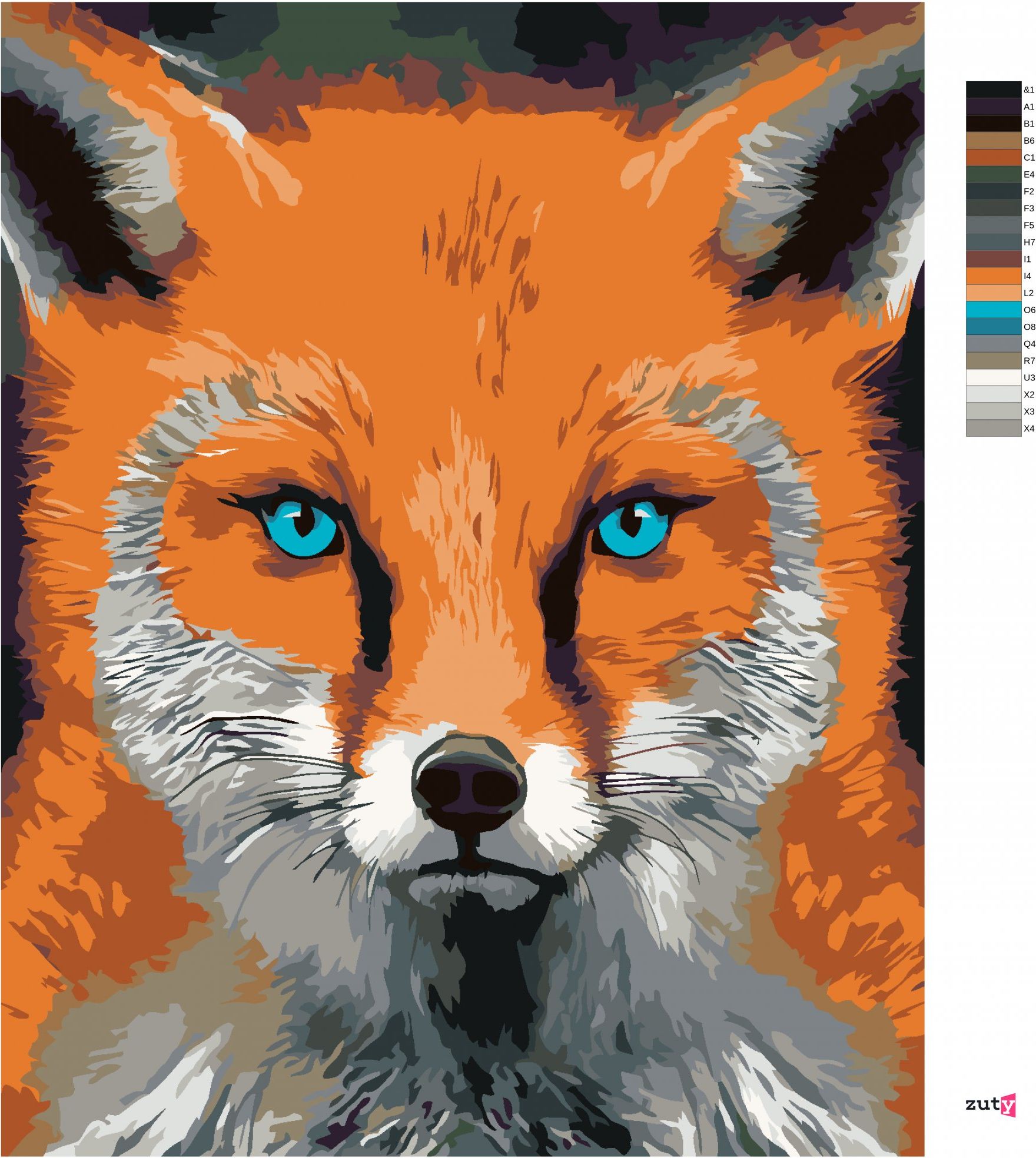 zuty Malování podle čísel - LIŠKA S MODRÝMA OČIMA - Rozměr: 40x50 cm, Rámování: Varianta: bez rámu a bez vypnutí plátna - obrázek 4