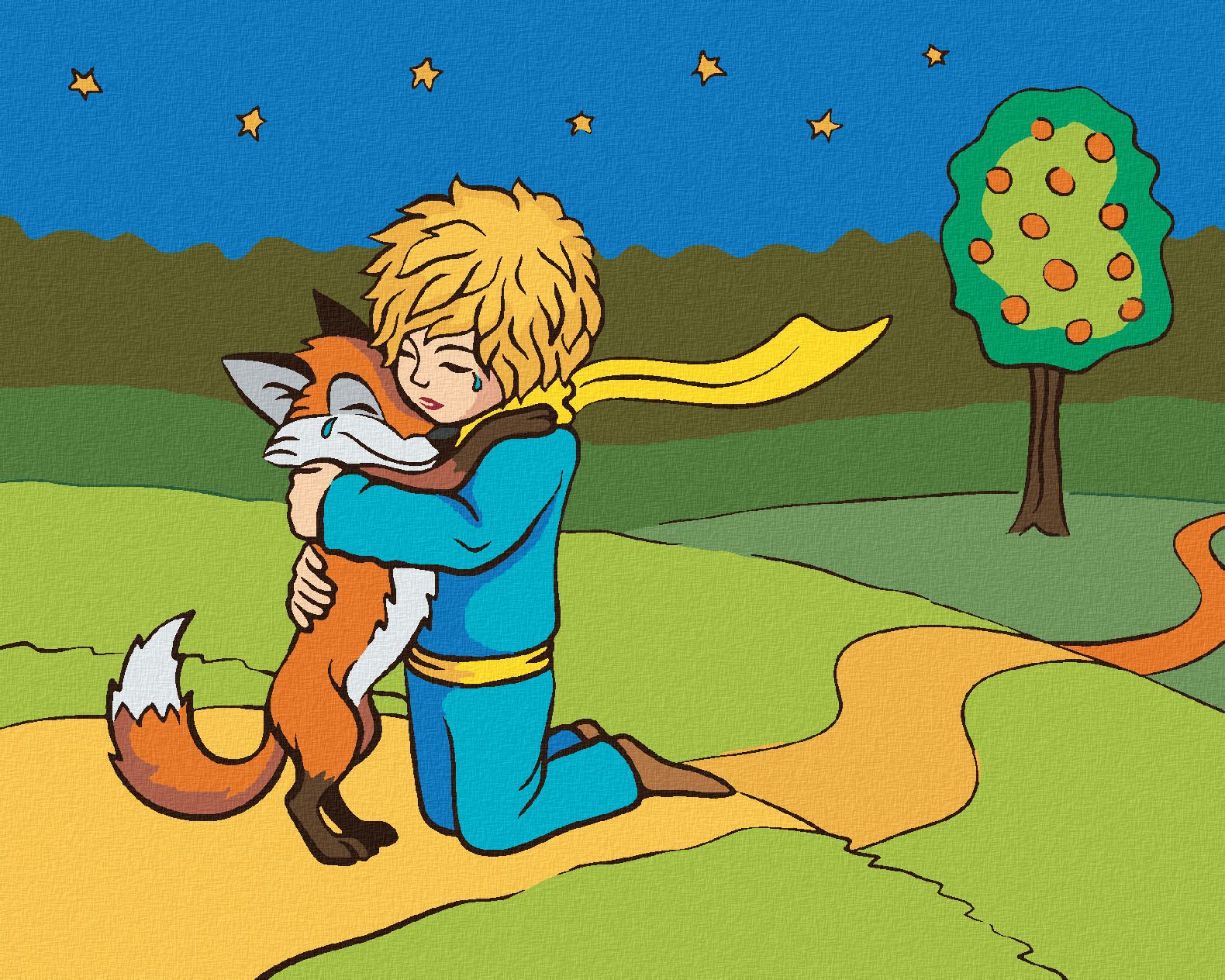 zuty Malování podle čísel - MALÝ PRINC OBJÍMÁ LIŠKU - Rozměr: 40x50 cm, Rámování: Varianta: bez rámu a bez vypnutí plátna - obrázek 1