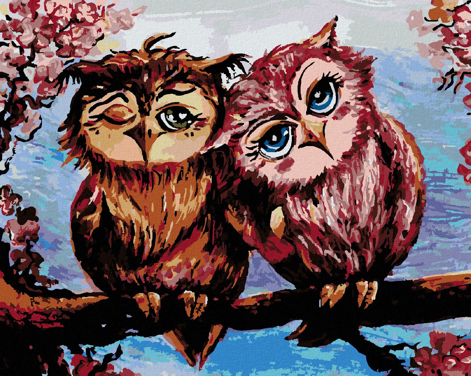 zuty Malování podle čísel - SOVY NA STROMĚ - Rozměr: 40x50 cm, Rámování: Varianta: vypnuté plátno na rám - obrázek 1