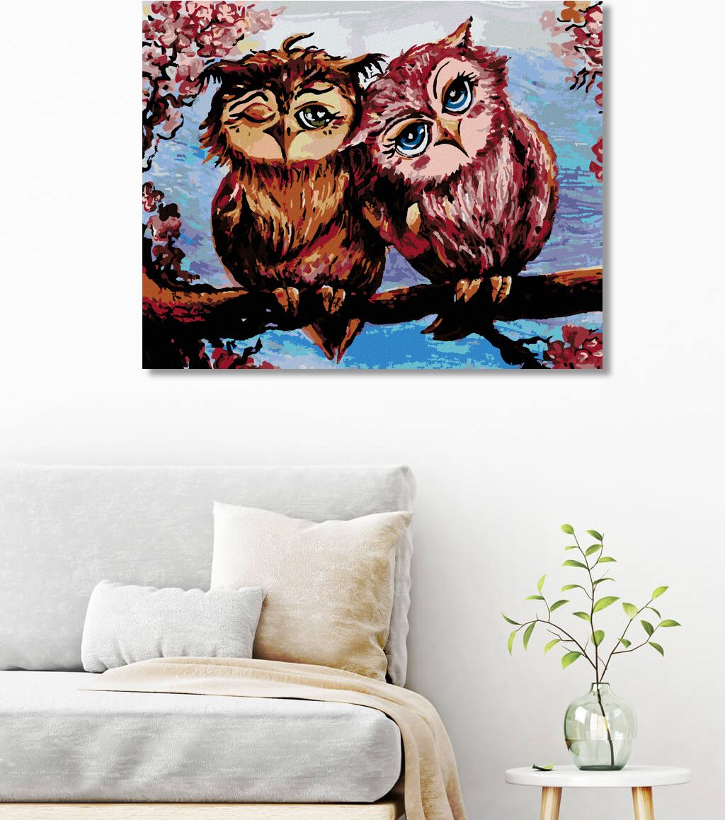 zuty Malování podle čísel - SOVY NA STROMĚ - Rozměr: 40x50 cm, Rámování: Varianta: vypnuté plátno na rám - obrázek 2