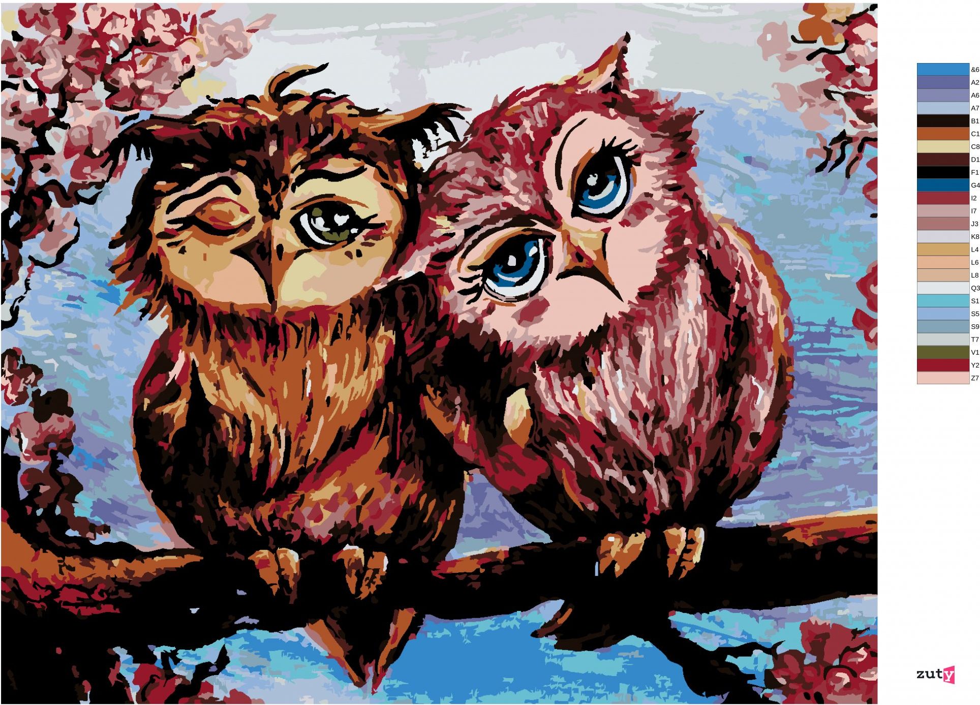 zuty Malování podle čísel - SOVY NA STROMĚ - Rozměr: 40x50 cm, Rámování: Varianta: vypnuté plátno na rám - obrázek 3