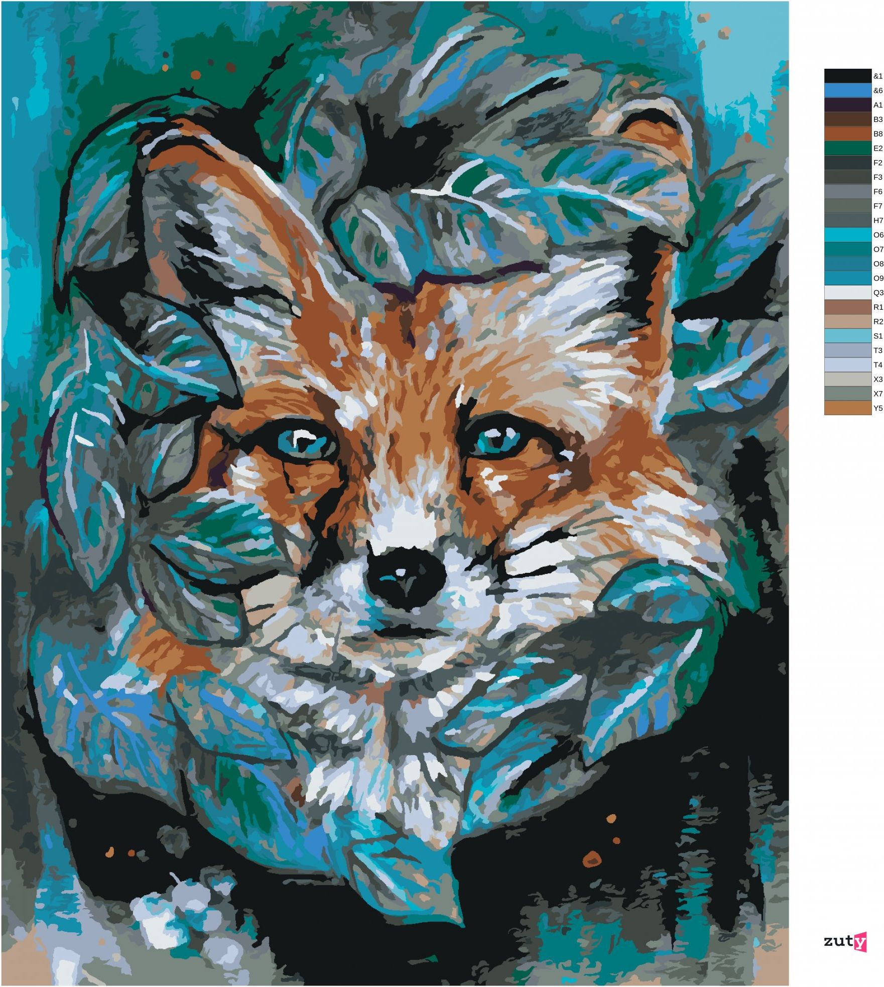 zuty Malování podle čísel - LIŠKA S LISTY - Rozměr: 40x50 cm, Rámování: Varianta: bez rámu a bez vypnutí plátna - obrázek 2