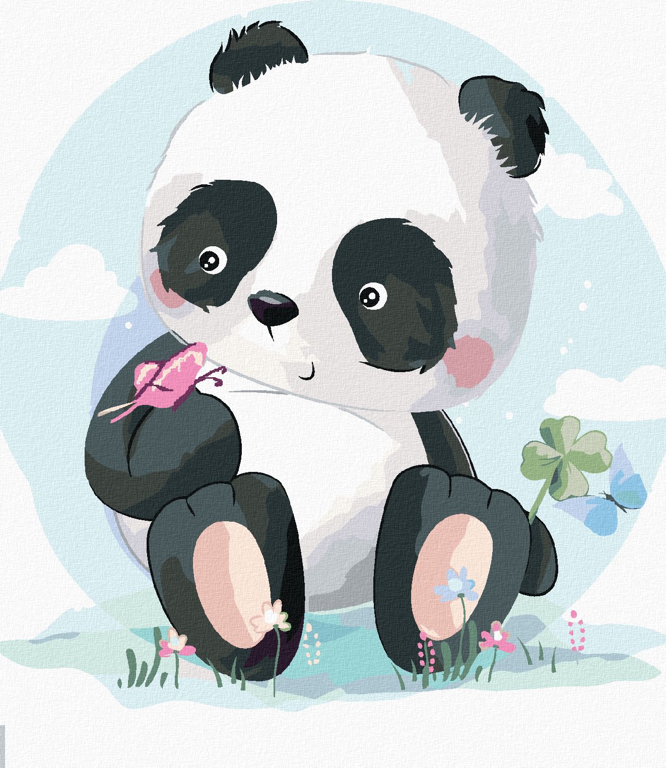 zuty Malování podle čísel - PANDA S MOTÝLKEM - Rozměr: 40x50 cm, Rámování: Varianta: vypnuté plátno na rám - obrázek 1
