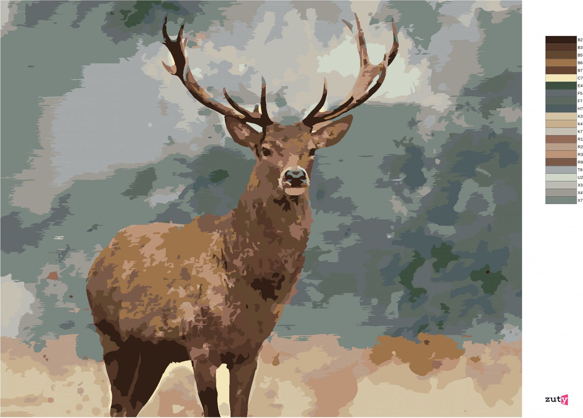 zuty Malování podle čísel - DOSPĚLÝ JELEN - Rozměr: 40x50 cm, Rámování: Varianta: bez rámu a bez vypnutí plátna - obrázek 2
