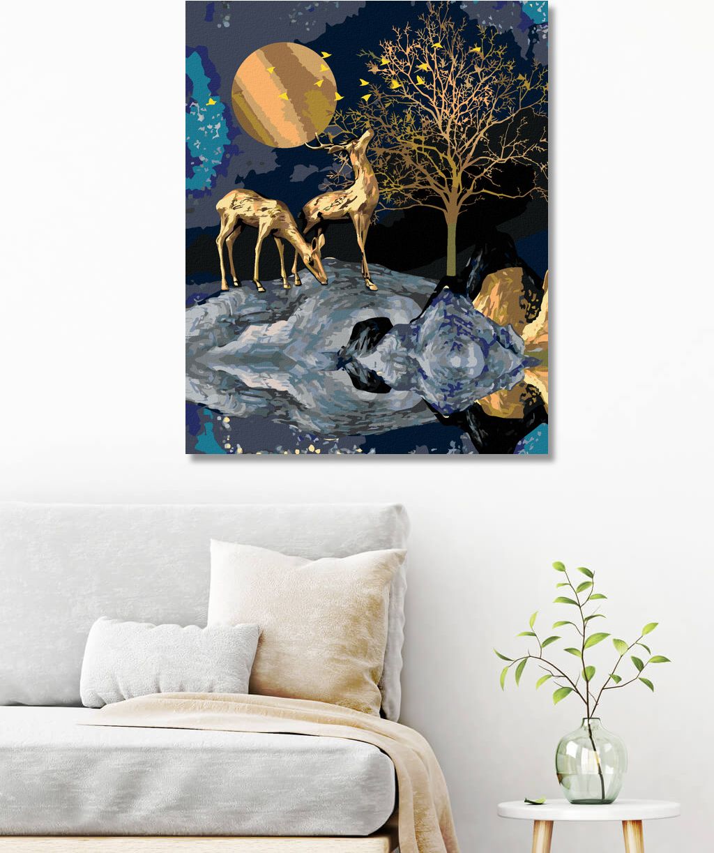 zuty Malování podle čísel - ZLATÝ JELEN NA SKÁLE - Rozměr: 40x50 cm, Rámování: Varianta: vypnuté plátno na rám - obrázek 4