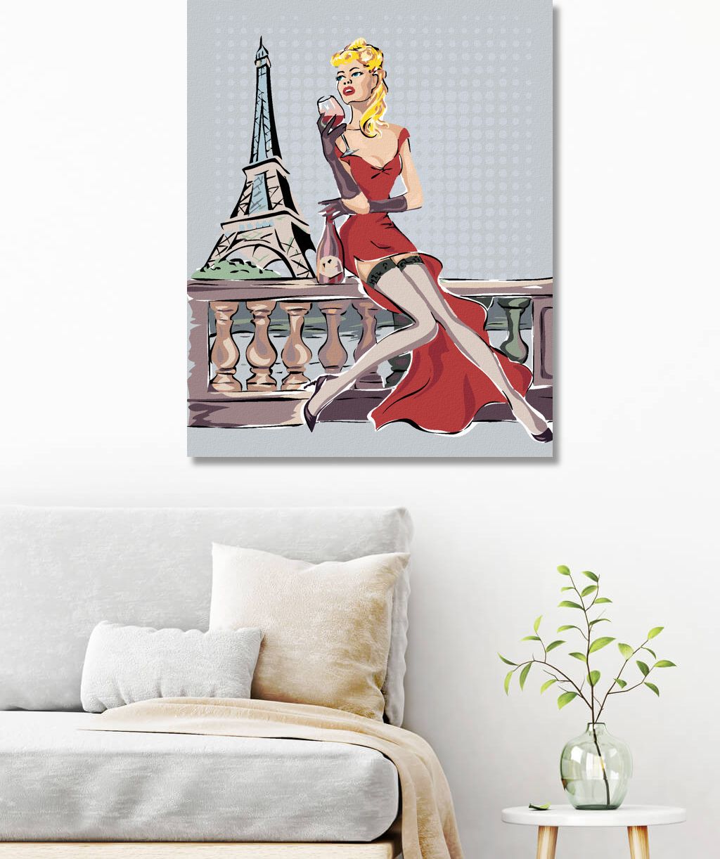 zuty Malování podle čísel - EIFFELOVA VĚŽ A ŽENA SE SKLENIČKOU - Rozměr: 40x50 cm, Rámování: Varianta: vypnuté plátno na rám - obrázek 3