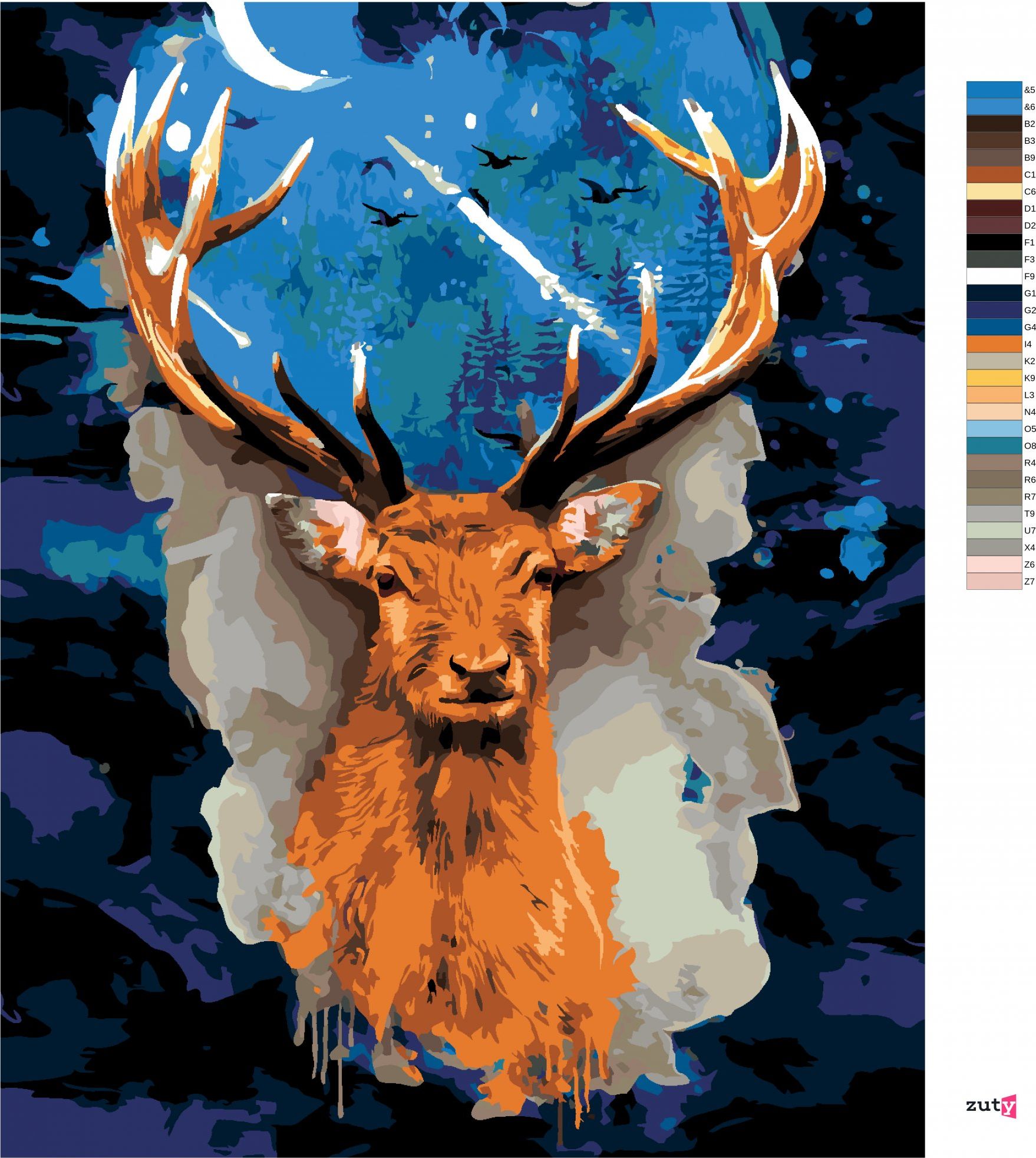 zuty Malování podle čísel - JELEN S TEMNOU GALAXIÍ - Rozměr: 40x50 cm, Rámování: Varianta: vypnuté plátno na rám - obrázek 3