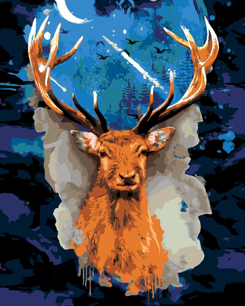 zuty Malování podle čísel - JELEN S TEMNOU GALAXIÍ - Rozměr: 40x50 cm, Rámování: Varianta: vypnuté plátno na rám - obrázek 4
