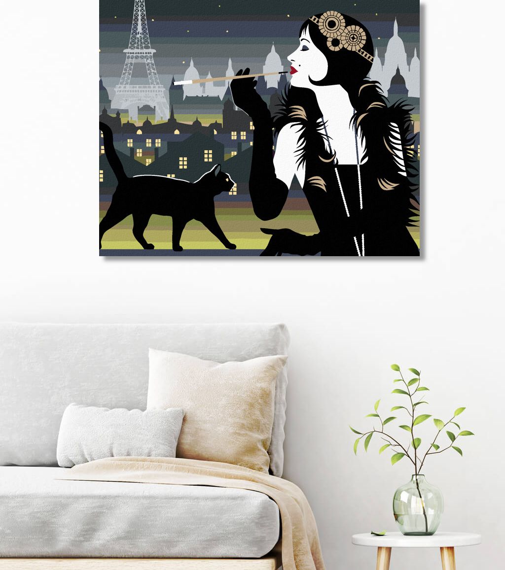 zuty Malování podle čísel - ŽENA S ČERNOU KOČKOU V PAŘÍŽI - Rozměr: 40x50 cm, Rámování: Varianta: bez rámu a bez vypnutí plátna - obrázek 5