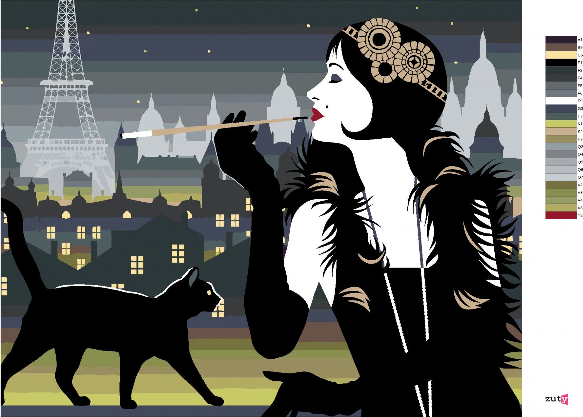 zuty Malování podle čísel - ŽENA S ČERNOU KOČKOU V PAŘÍŽI - Rozměr: 40x50 cm, Rámování: Varianta: vypnuté plátno na rám - obrázek 4