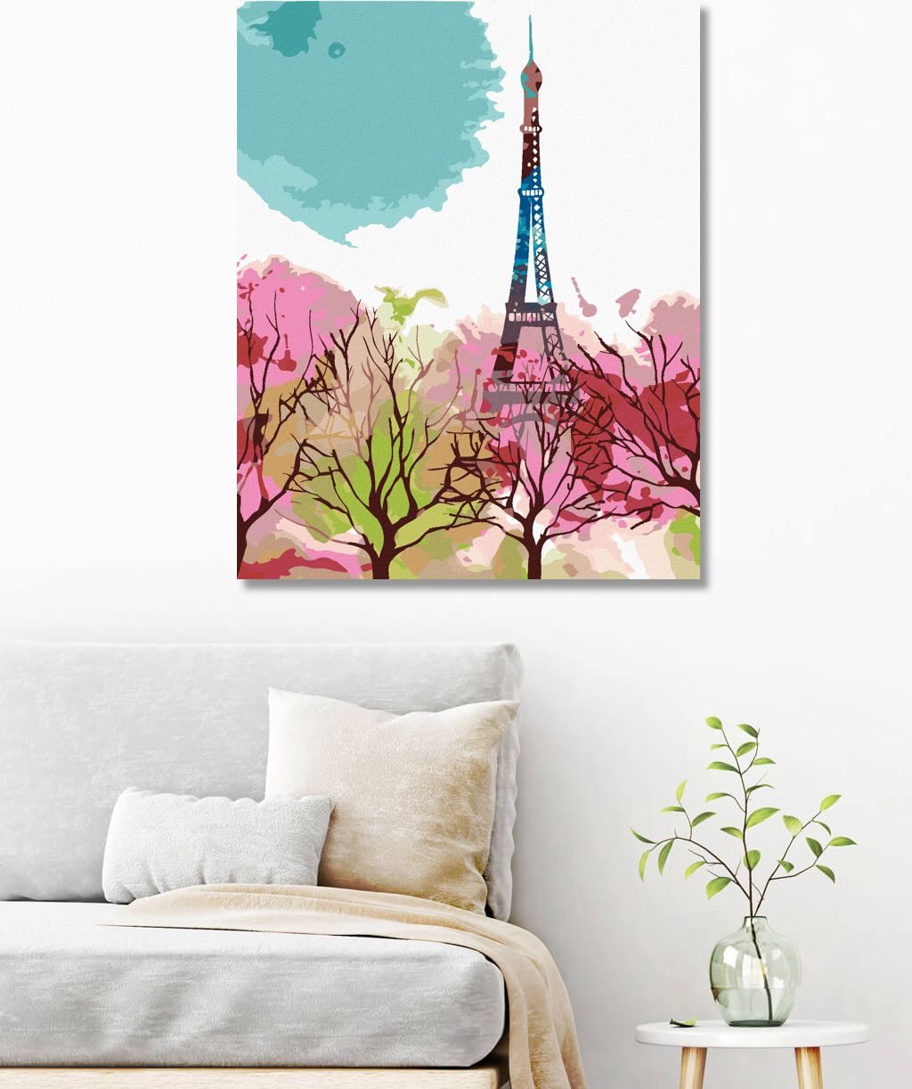 zuty Malování podle čísel - ABSTRAKTNÍ EIFFELOVA VĚŽ A STROMY - Rozměr: 40x50 cm, Rámování: Varianta: vypnuté plátno na rám - obrázek 9