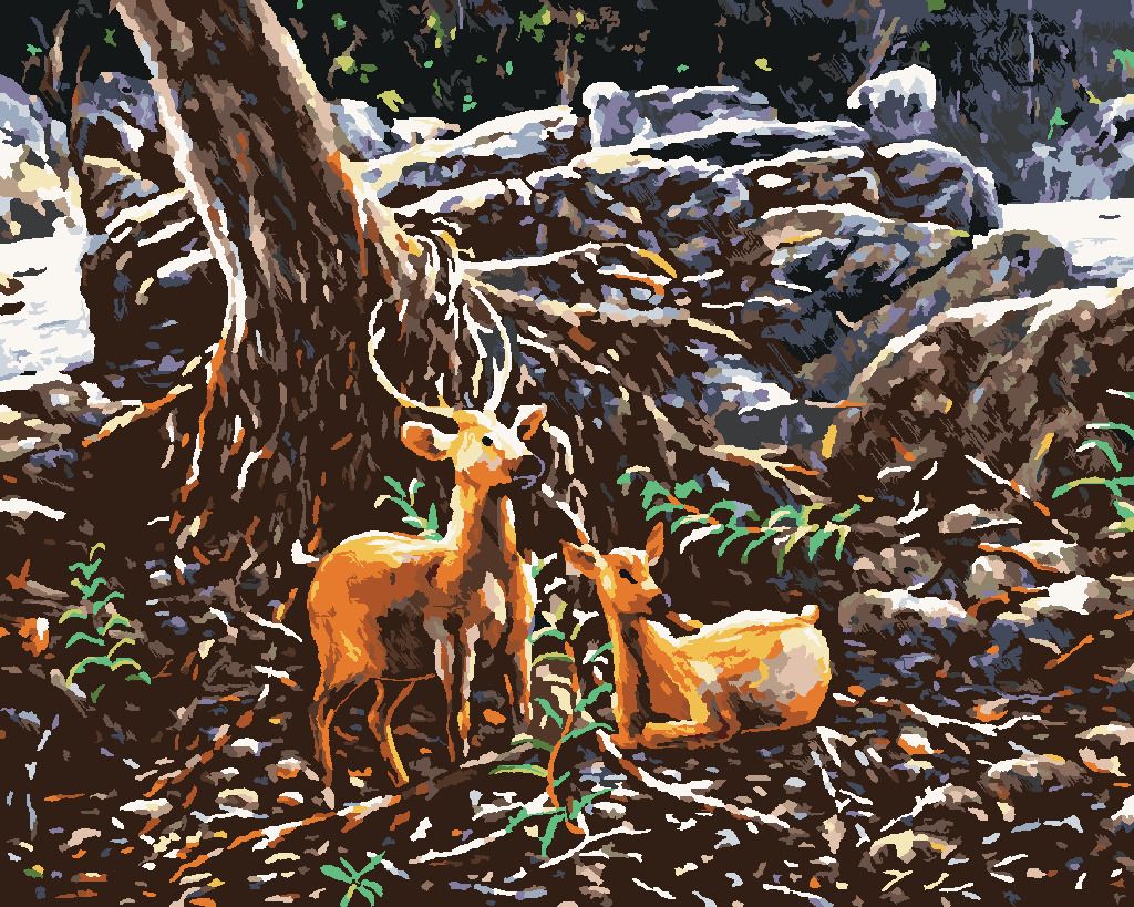 zuty Malování podle čísel - DVA JELENI V LESE - Rozměr: 40x50 cm, Rámování: Varianta: bez rámu a bez vypnutí plátna - obrázek 3
