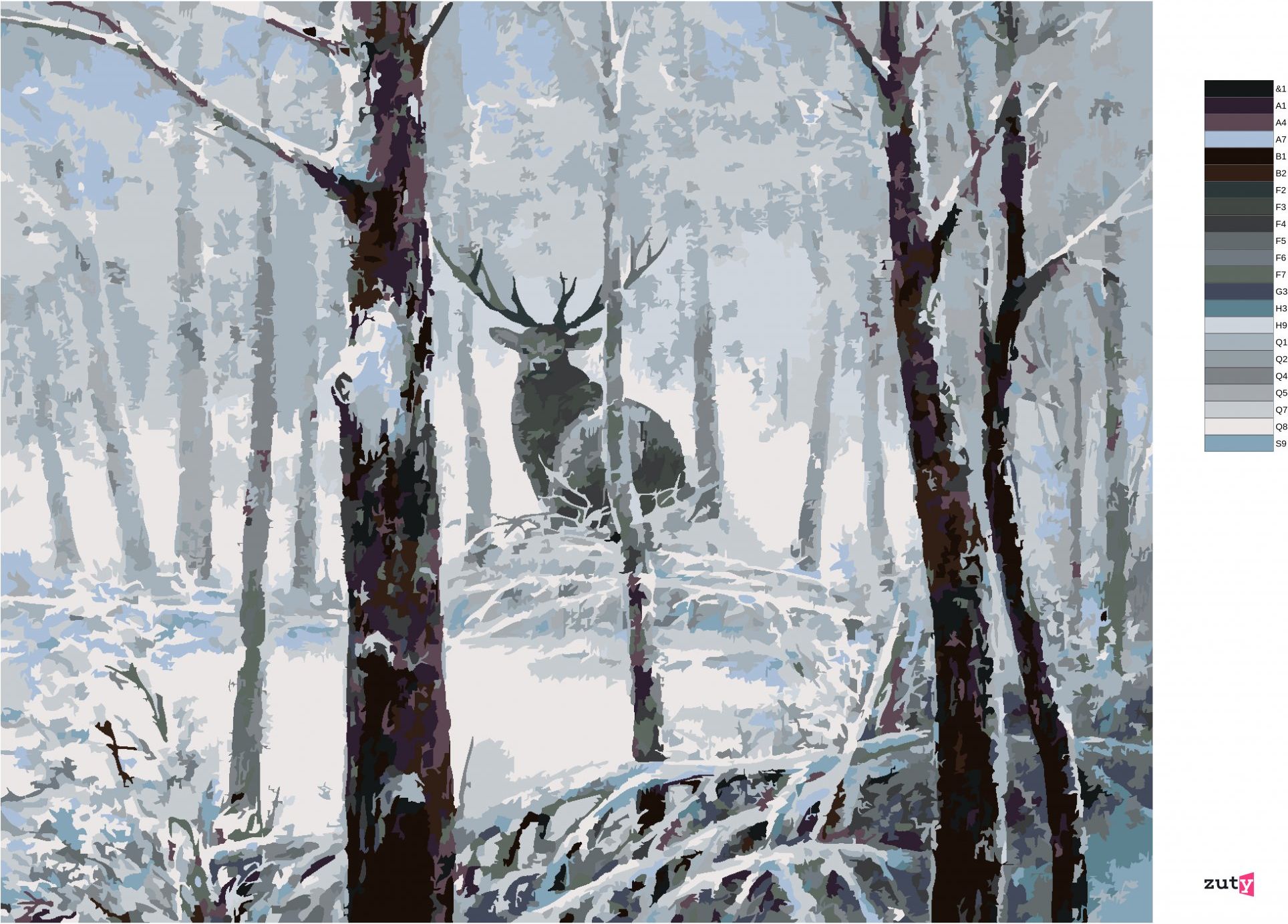 zuty Malování podle čísel - JELEN V ZASNĚŽENÉM LESE - Rozměr: 40x50 cm, Rámování: Varianta: vypnuté plátno na rám - obrázek 4