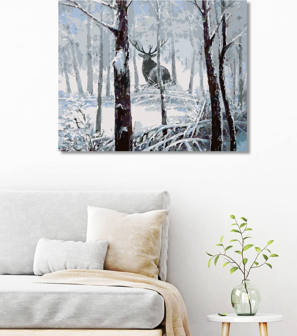 zuty Malování podle čísel - JELEN V ZASNĚŽENÉM LESE - Rozměr: 40x50 cm, Rámování: Varianta: vypnuté plátno na rám - obrázek 9