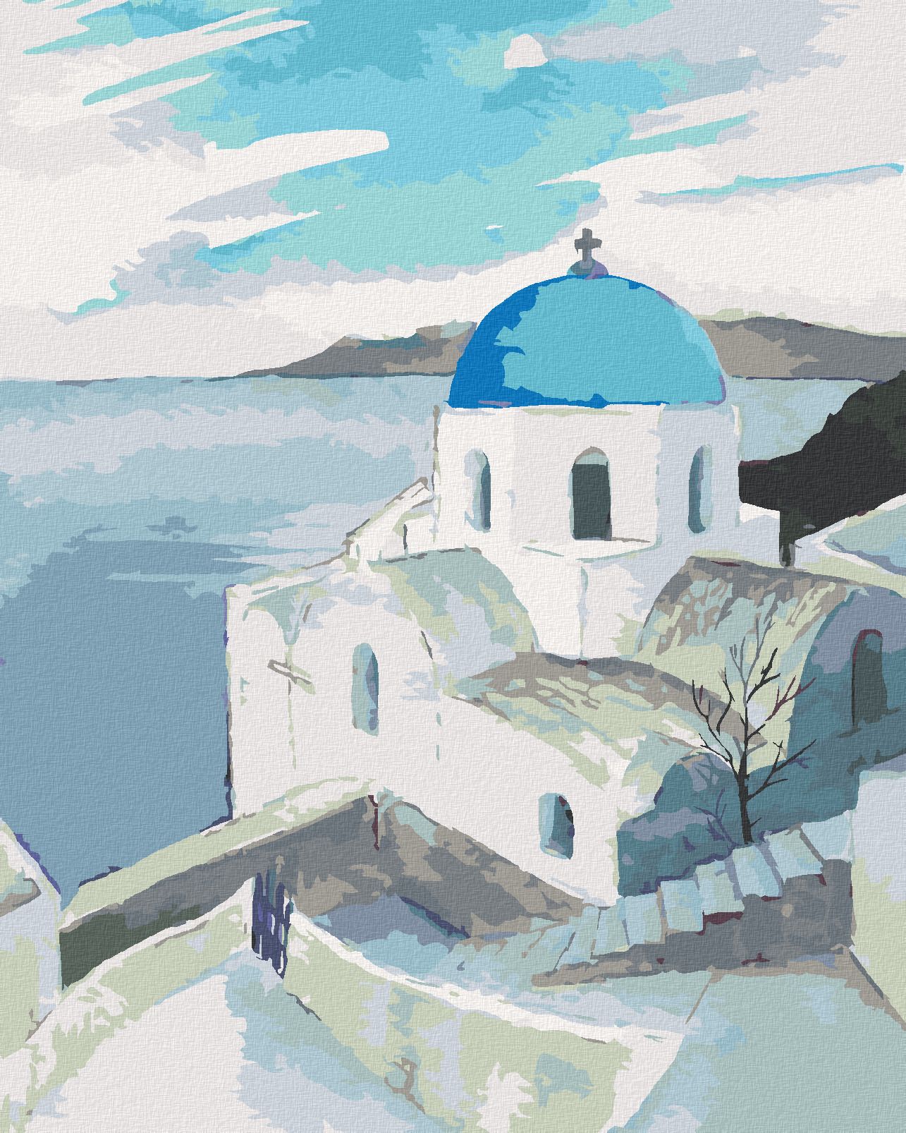 zuty Malování podle čísel - KOSTEL S MODROU KOPULÍ NA SANTORINI - Rozměr: 40x50 cm, Rámování: Varianta: bez rámu a bez vypnutí plátna - obrázek 1