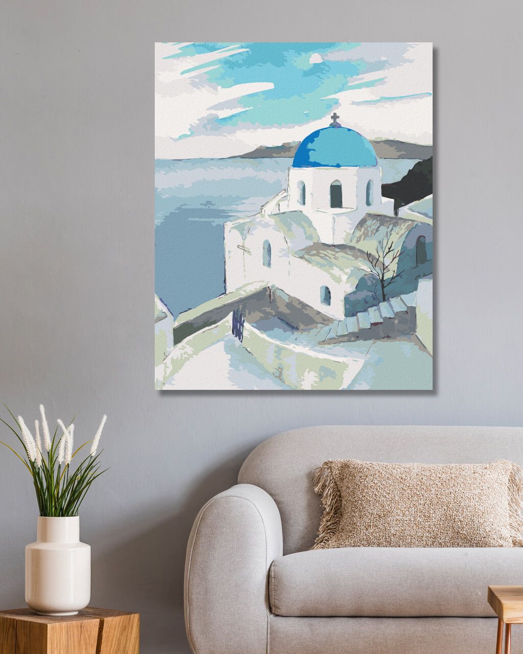 zuty Malování podle čísel - KOSTEL S MODROU KOPULÍ NA SANTORINI - Rozměr: 40x50 cm, Rámování: Varianta: bez rámu a bez vypnutí plátna - obrázek 4