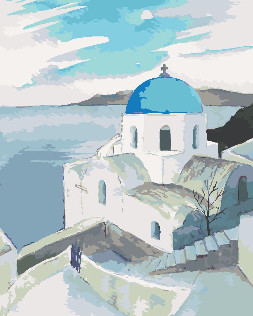 zuty Malování podle čísel - KOSTEL S MODROU KOPULÍ NA SANTORINI - Rozměr: 40x50 cm, Rámování: Varianta: bez rámu a bez vypnutí plátna - obrázek 6