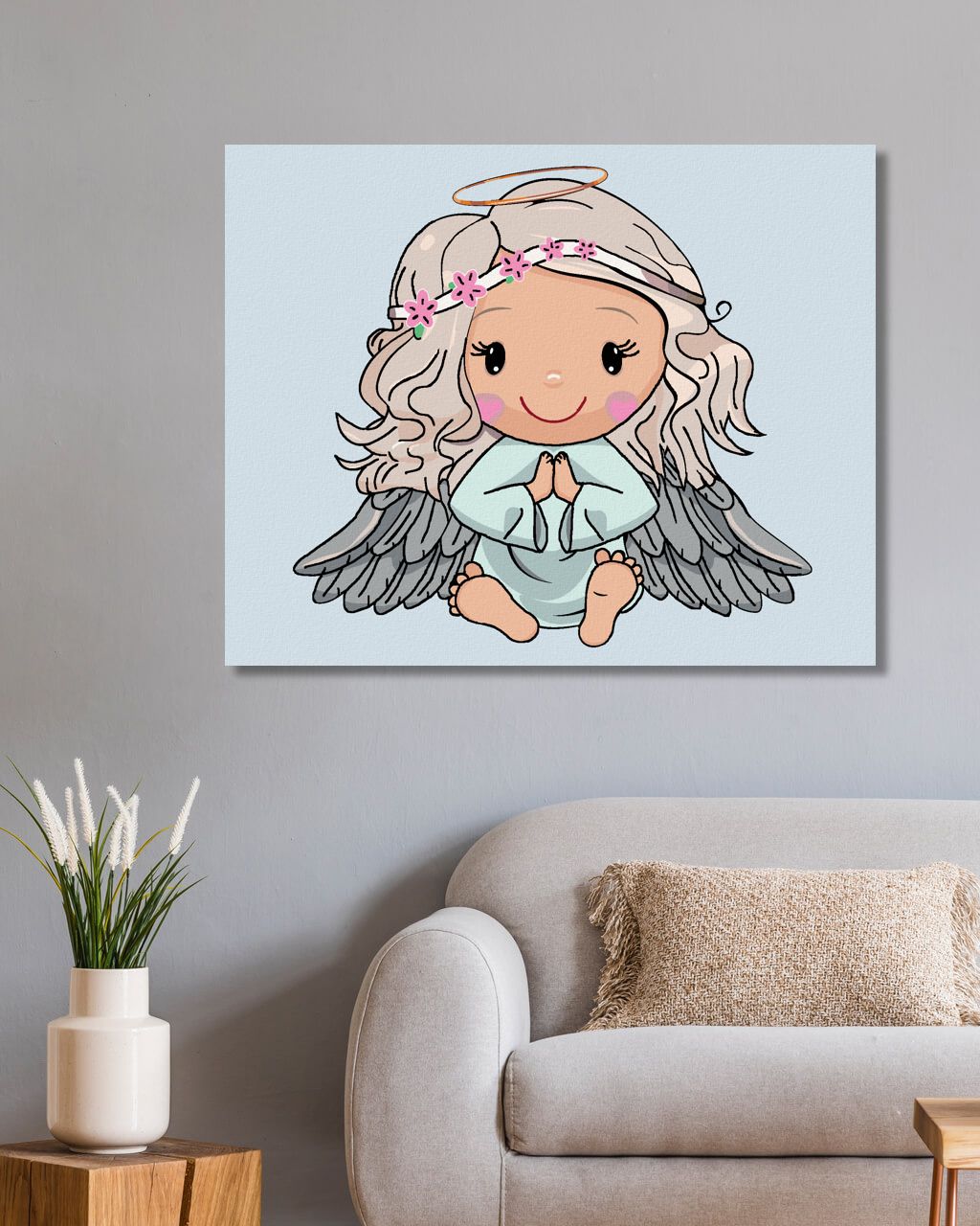 zuty Malování podle čísel - DĚTSKÝ ANDĚL S KUDRLINKAMI - Rozměr: 40x50 cm, Rámování: Varianta: vypnuté plátno na rám - obrázek 5