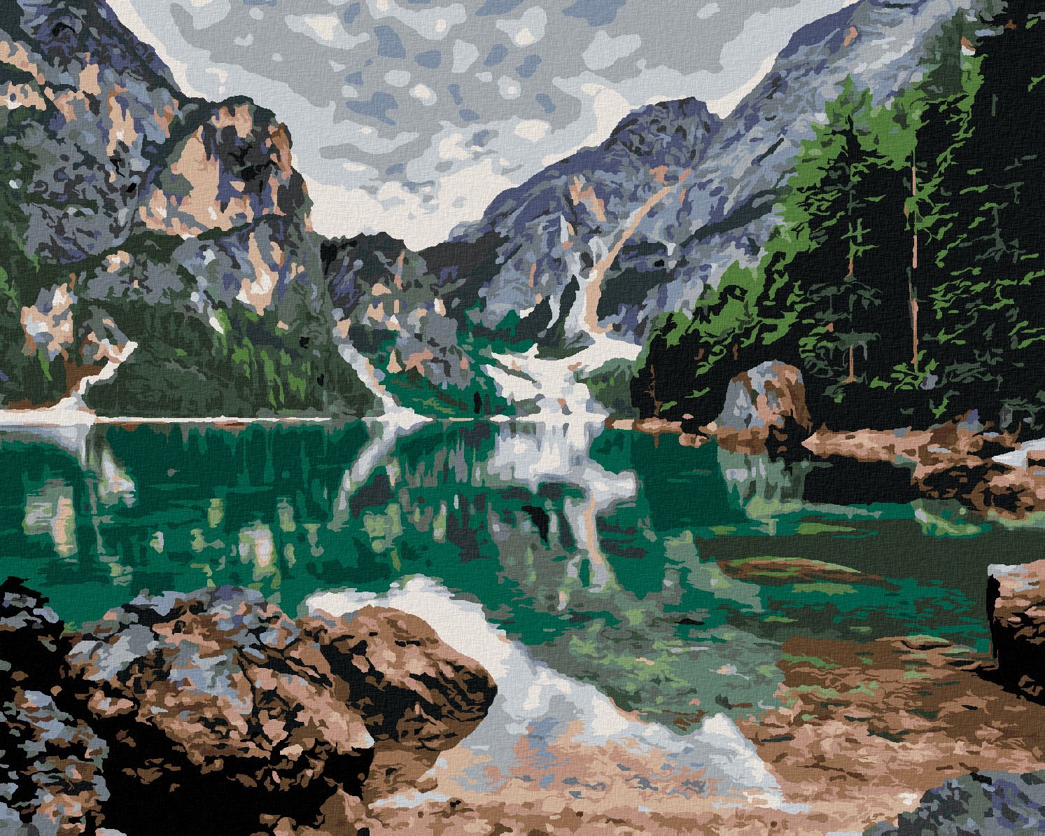 zuty Malování podle čísel - JEZERO V HORÁCH - Rozměr: 40x50 cm, Rámování: Varianta: vypnuté plátno na rám - obrázek 1