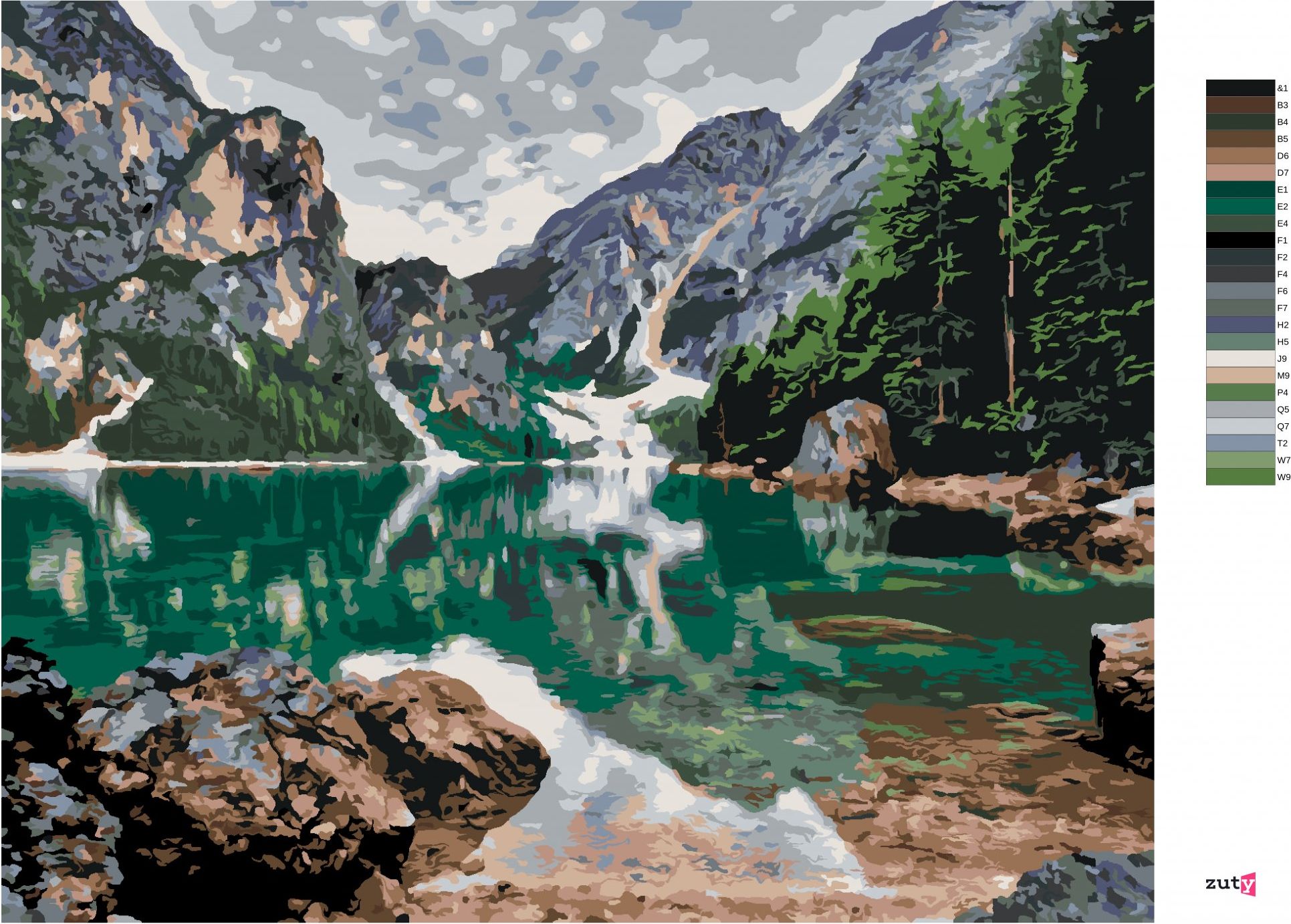 zuty Malování podle čísel - JEZERO V HORÁCH - Rozměr: 40x50 cm, Rámování: Varianta: vypnuté plátno na rám - obrázek 5