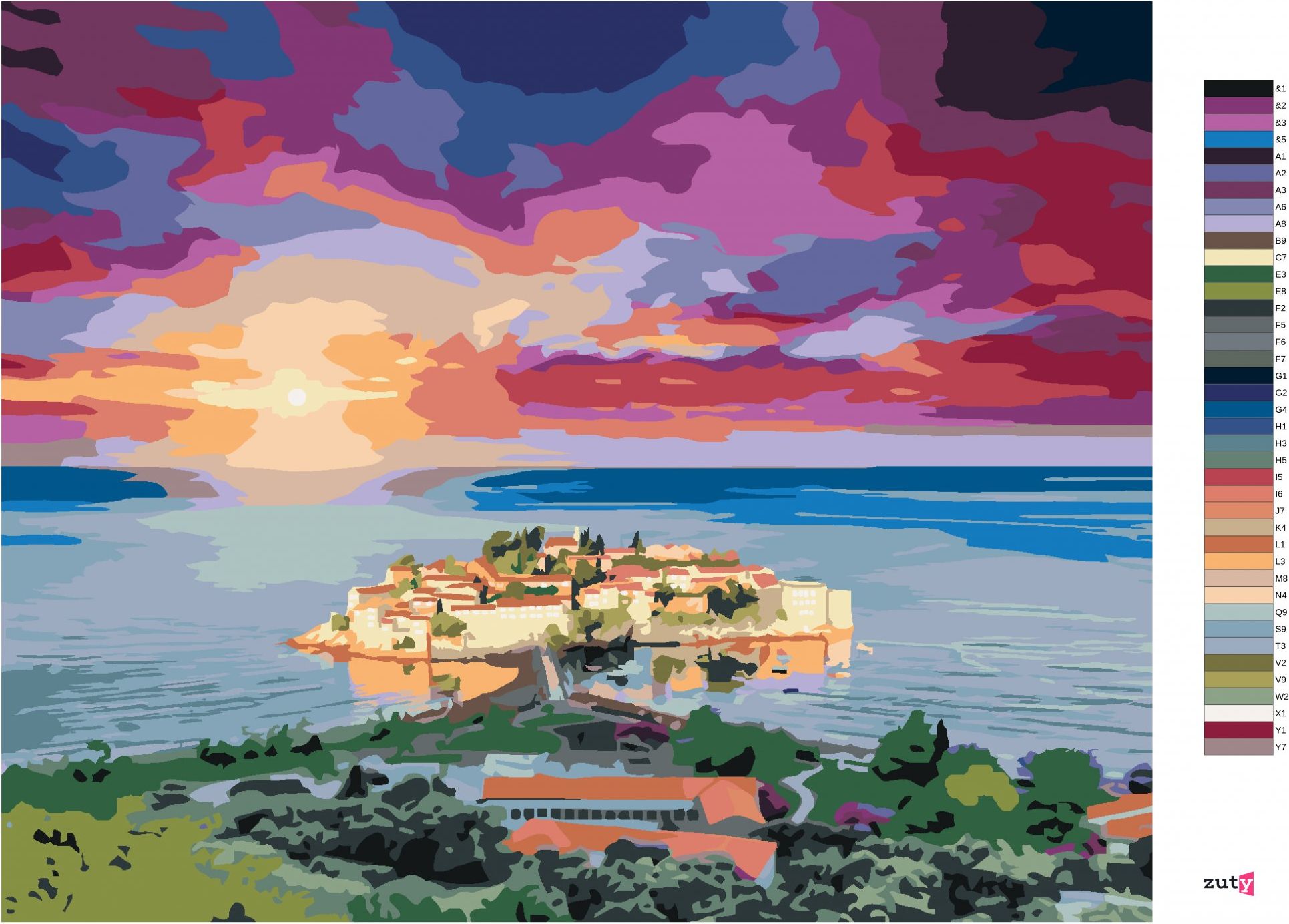 zuty Malování podle čísel - VÝHLED NA SVETI STEFAN - Rozměr: 40x50 cm, Rámování: Varianta: bez rámu a bez vypnutí plátna - obrázek 10