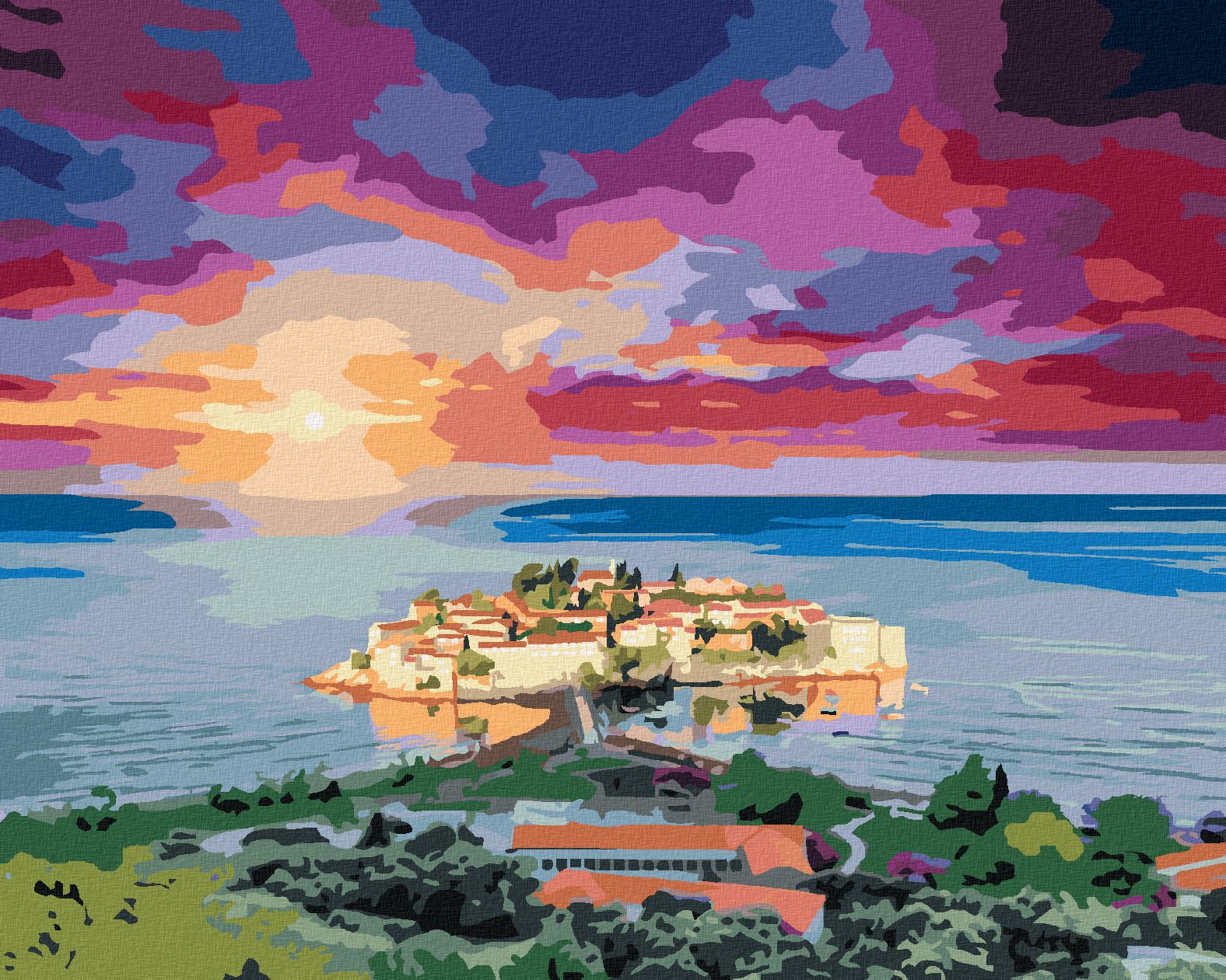 zuty Malování podle čísel - VÝHLED NA SVETI STEFAN - Rozměr: 40x50 cm, Rámování: Varianta: vypnuté plátno na rám - obrázek 1