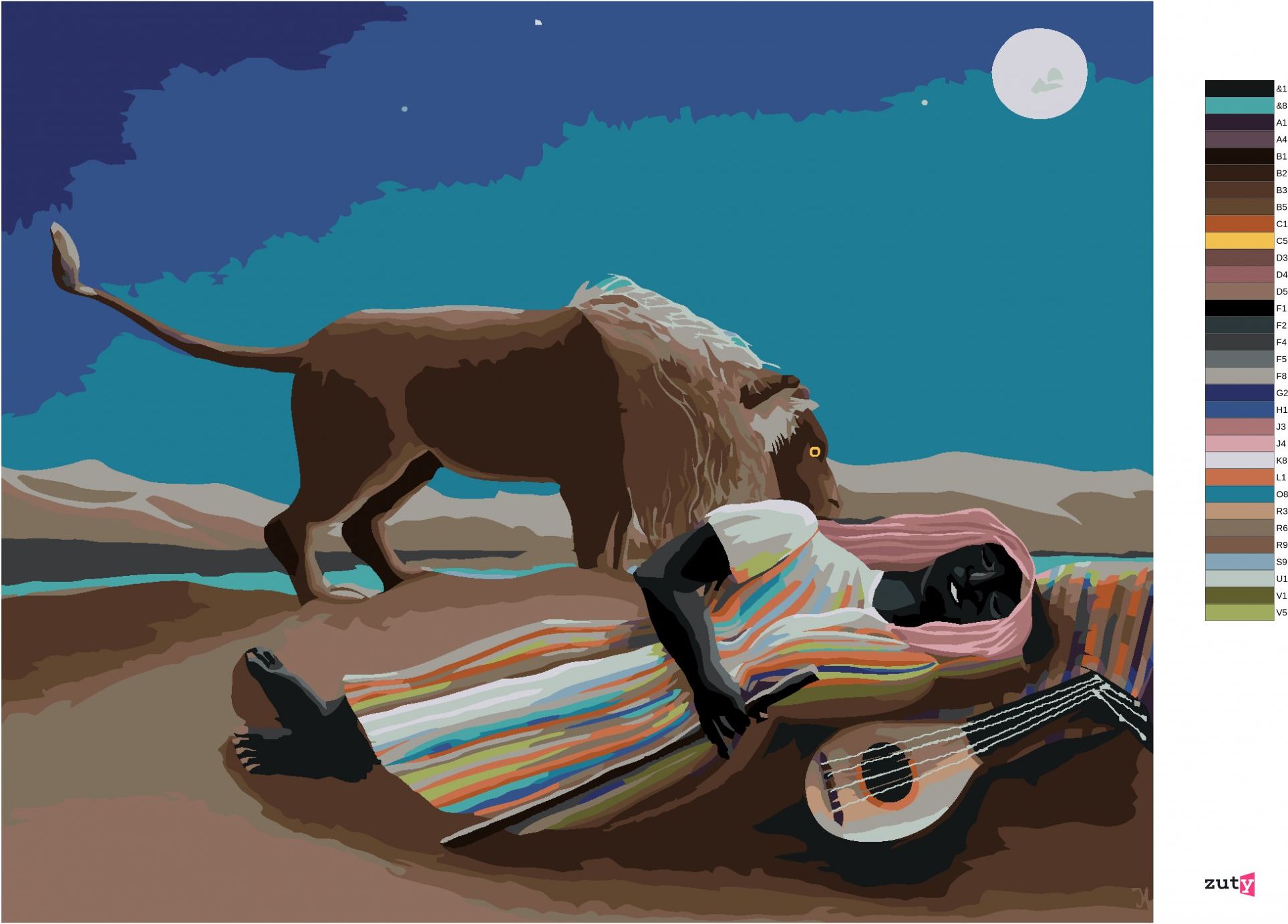 zuty Malování podle čísel - SPÍCÍ CIKÁNKA (H. ROUSSEAU) - Rozměr: 40x50 cm, Rámování: Varianta: vypnuté plátno na rám - obrázek 5