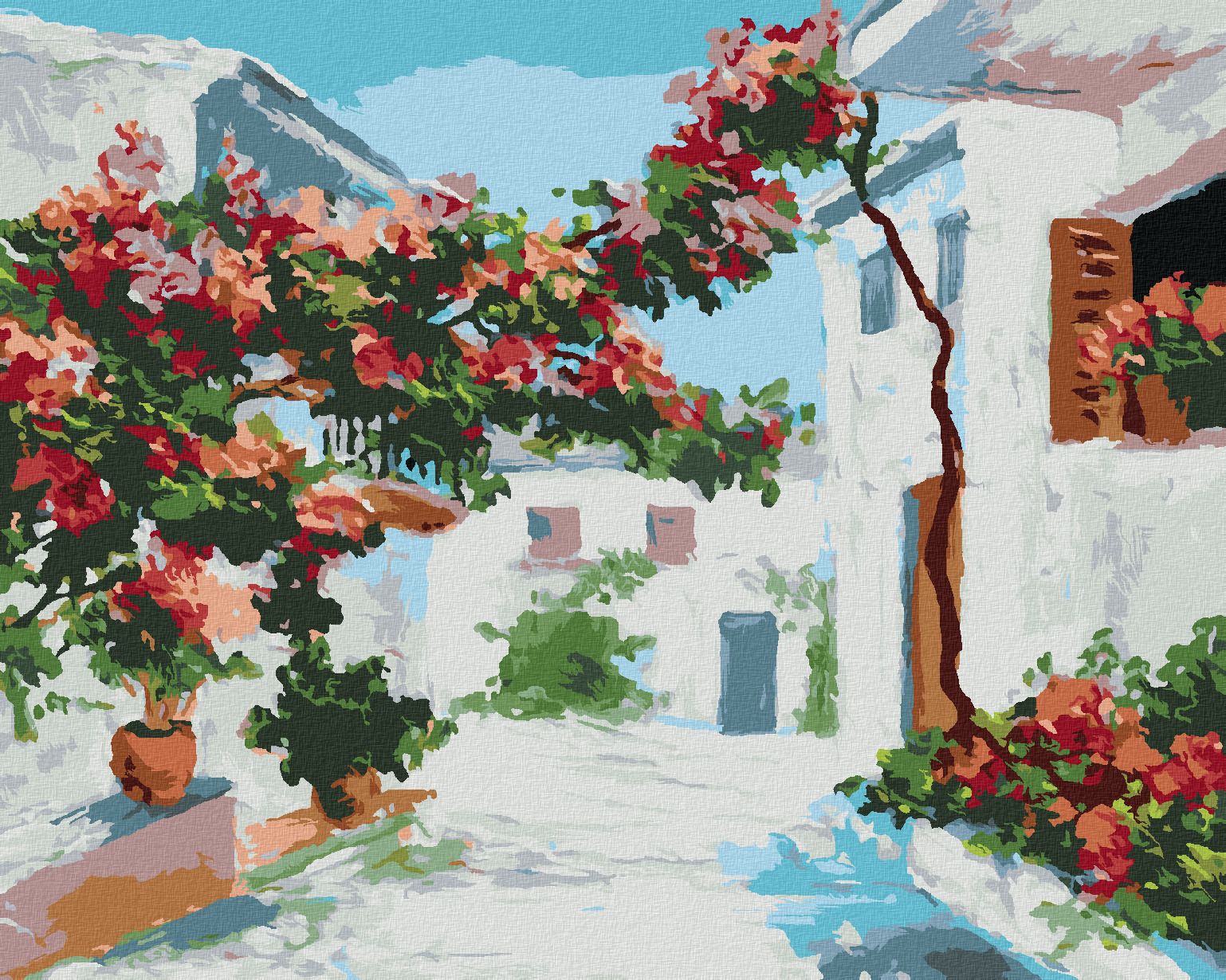 zuty Malování podle čísel - ŘECKÉ DOMY BLÍZKO MOŘE - Rozměr: 40x50 cm, Rámování: Varianta: vypnuté plátno na rám - obrázek 1
