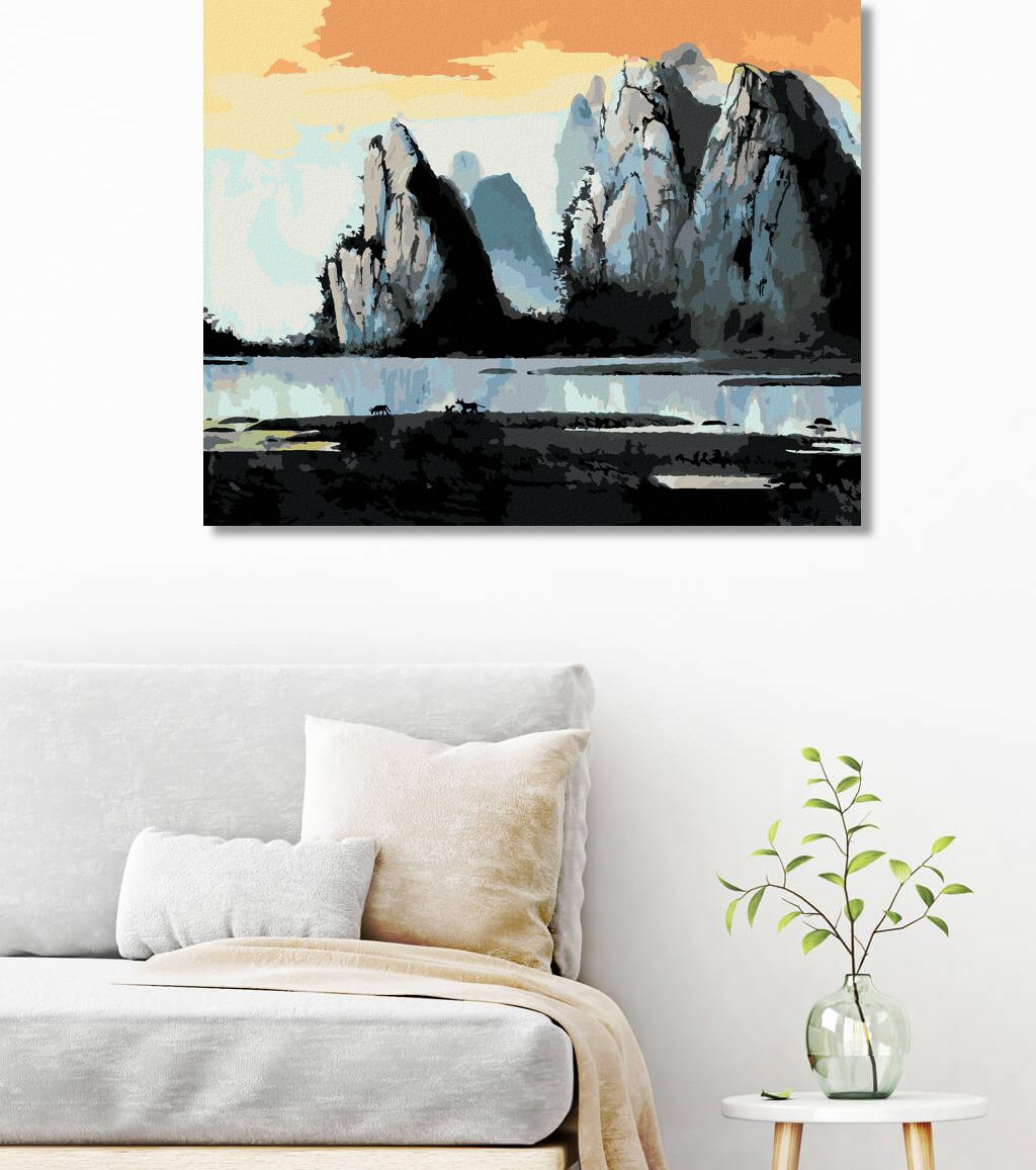 zuty Malování podle čísel - HORSKÁ KRAJINA V ČÍNĚ - Rozměr: 40x50 cm, Rámování: Varianta: vypnuté plátno na rám - obrázek 8