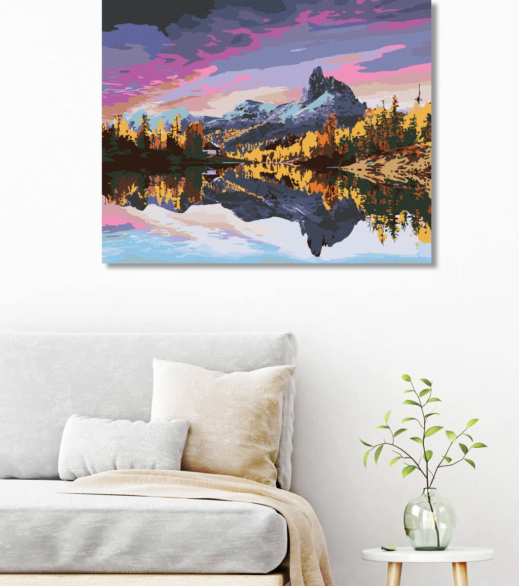zuty Malování podle čísel - PODZIMNÍ POHLED NA JEZERO FEDERA V DOLOMITECH - Rozměr: 40x50 cm, Rámování: Varianta: bez rámu a bez vypnutí plátna - obrázek 3