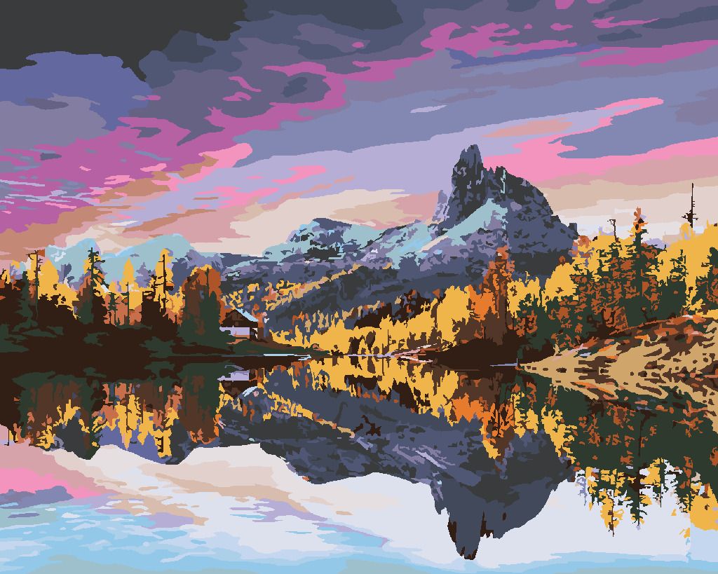 zuty Malování podle čísel - PODZIMNÍ POHLED NA JEZERO FEDERA V DOLOMITECH - Rozměr: 40x50 cm, Rámování: Varianta: bez rámu a bez vypnutí plátna - obrázek 5