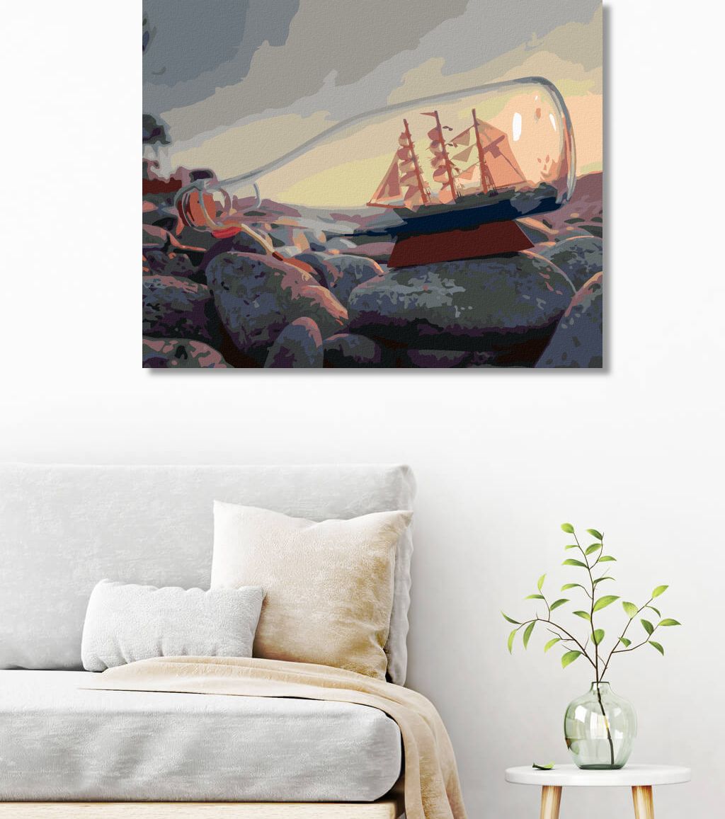 zuty Malování podle čísel - LOĎ V LAHVI U MOŘE - Rozměr: 40x50 cm, Rámování: Varianta: bez rámu a bez vypnutí plátna - obrázek 3