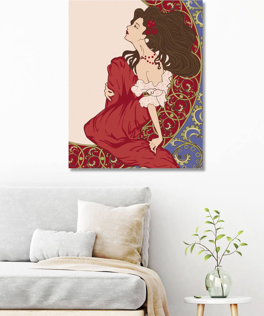 zuty Malování podle čísel - ŽENA ROZJÍMÁ SECESE PLAKÁT - Rozměr: 40x50 cm, Rámování: Varianta: vypnuté plátno na rám - obrázek 5