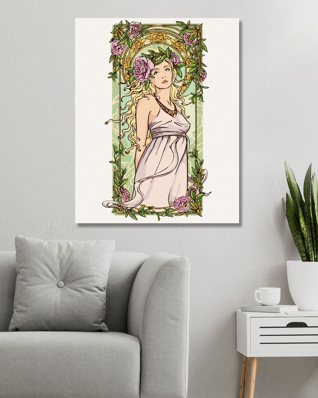 zuty Malování podle čísel - REPRODUKCE ŽENA V ŠATECH A RŮŽE (A. MUCHA) - Rozměr: 40x50 cm, Rámování: Varianta: vypnuté plátno na rám - obrázek 2