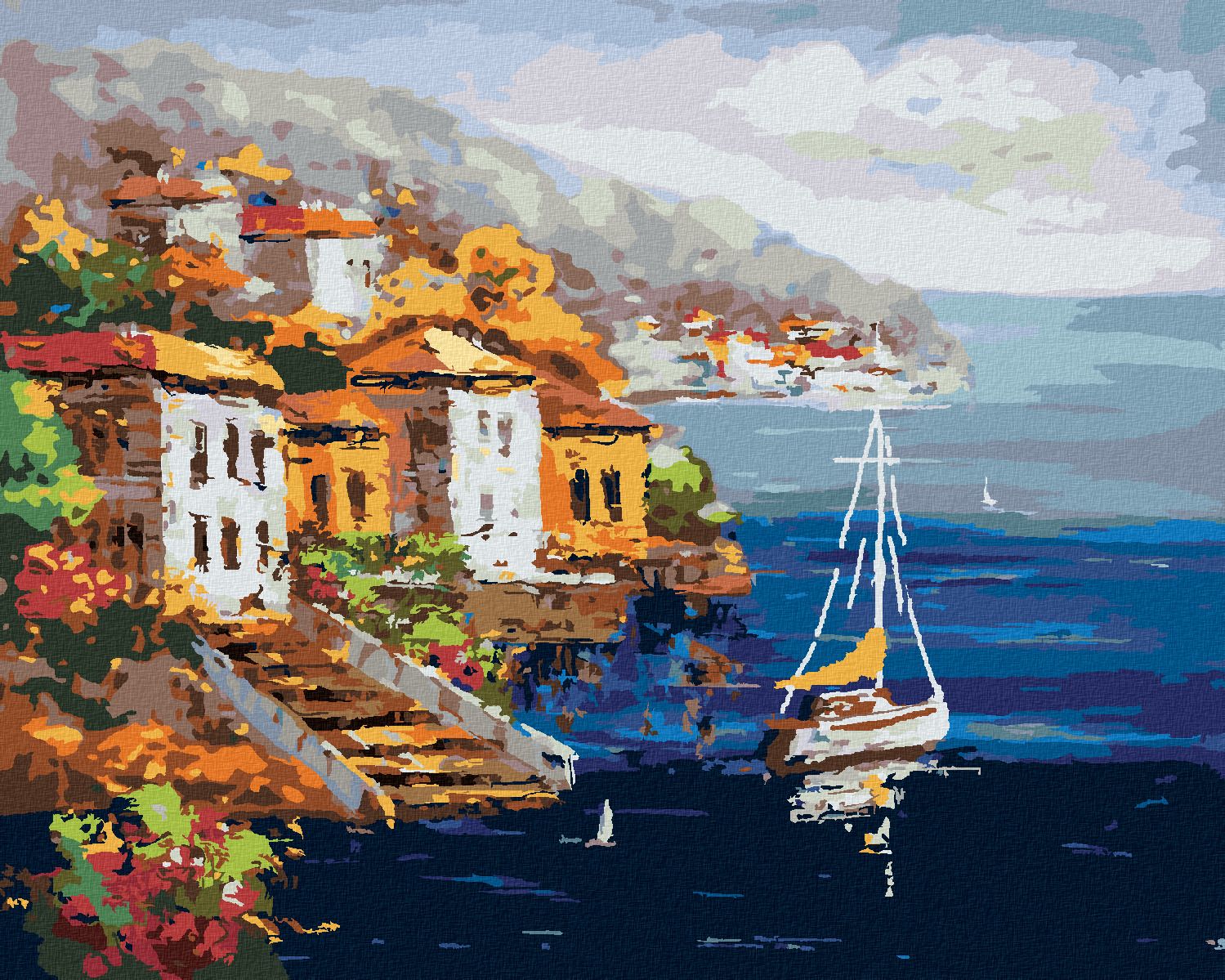 zuty Malování podle čísel - VÝHLED NA PŘÍSTAV V ŘECKU - Rozměr: 40x50 cm, Rámování: Varianta: bez rámu a bez vypnutí plátna - obrázek 1