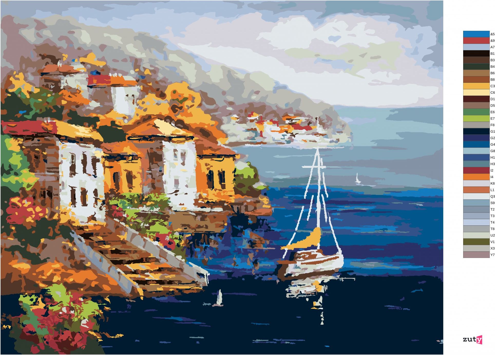 zuty Malování podle čísel - VÝHLED NA PŘÍSTAV V ŘECKU - Rozměr: 40x50 cm, Rámování: Varianta: vypnuté plátno na rám - obrázek 8