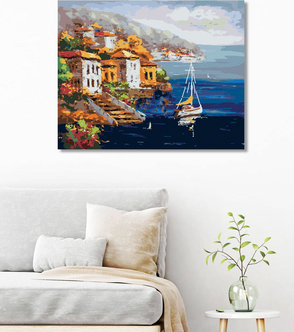 zuty Malování podle čísel - VÝHLED NA PŘÍSTAV V ŘECKU - Rozměr: 40x50 cm, Rámování: Varianta: vypnuté plátno na rám - obrázek 10