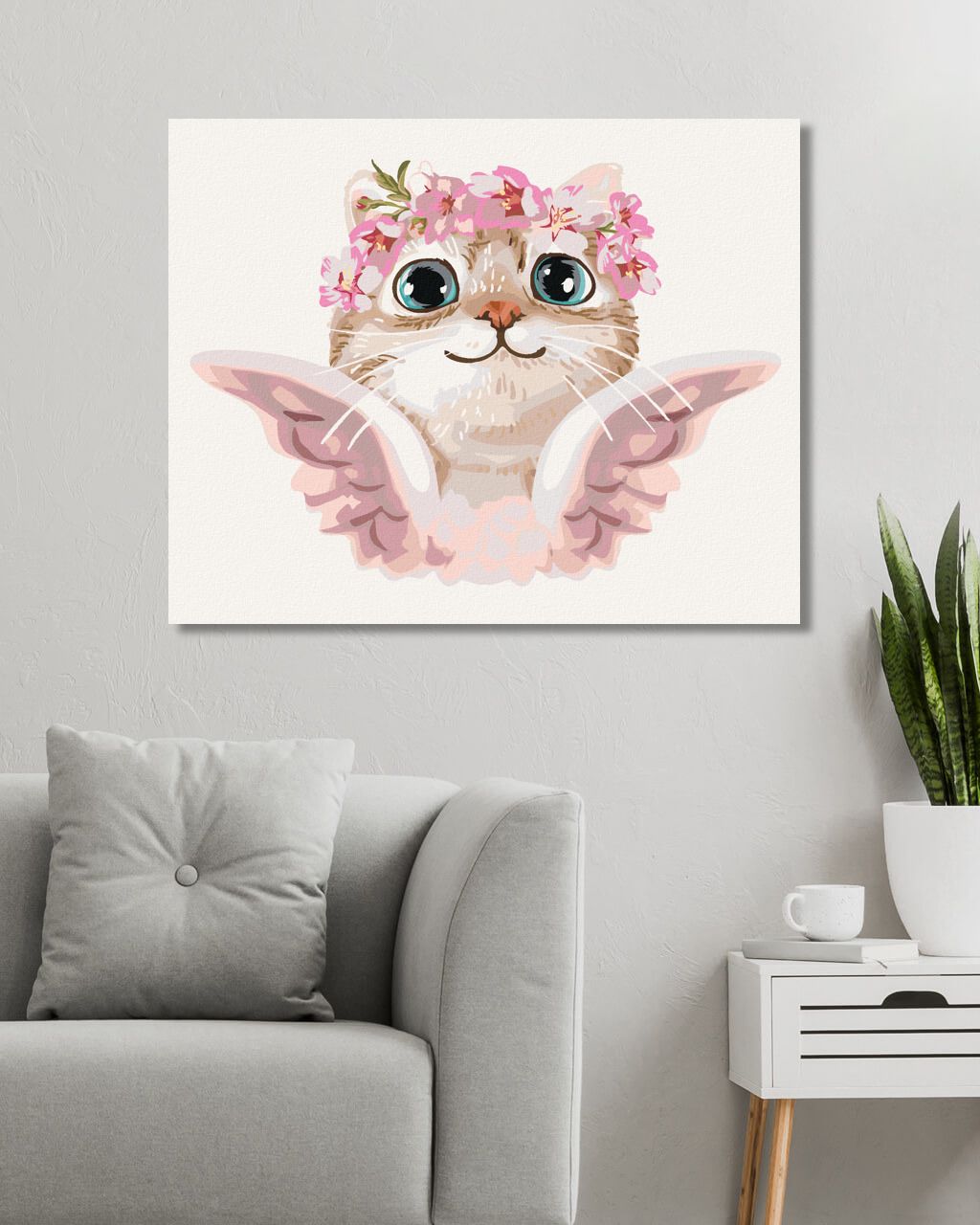 zuty Malování podle čísel - KOČKA ANDĚL S KVEŤINAMI - Rozměr: 40x50 cm, Rámování: Varianta: bez rámu a bez vypnutí plátna - obrázek 7