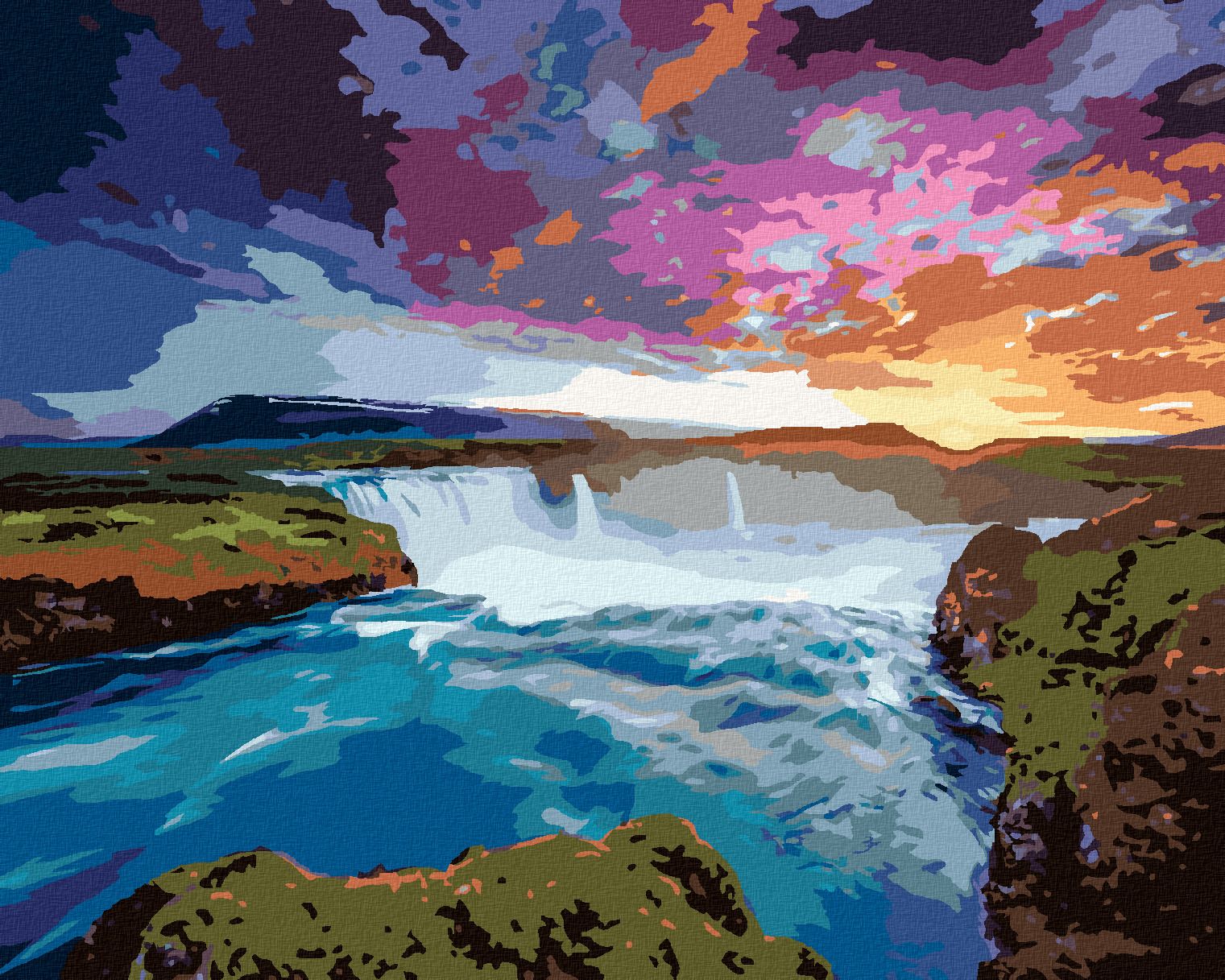 zuty Malování podle čísel - POHLED NA KASKÁDU GODAFOSS - Rozměr: 40x50 cm, Rámování: Varianta: vypnuté plátno na rám - obrázek 1