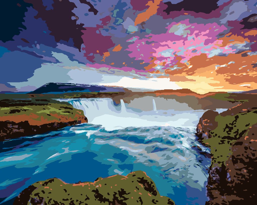 zuty Malování podle čísel - POHLED NA KASKÁDU GODAFOSS - Rozměr: 40x50 cm, Rámování: Varianta: vypnuté plátno na rám - obrázek 3