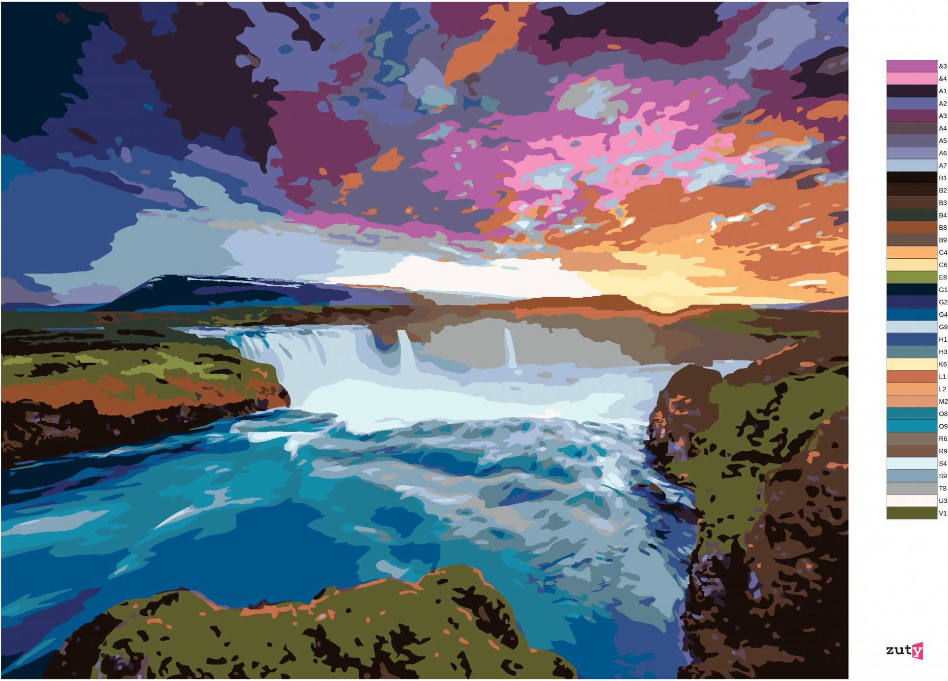 zuty Malování podle čísel - POHLED NA KASKÁDU GODAFOSS - Rozměr: 40x50 cm, Rámování: Varianta: vypnuté plátno na rám - obrázek 4