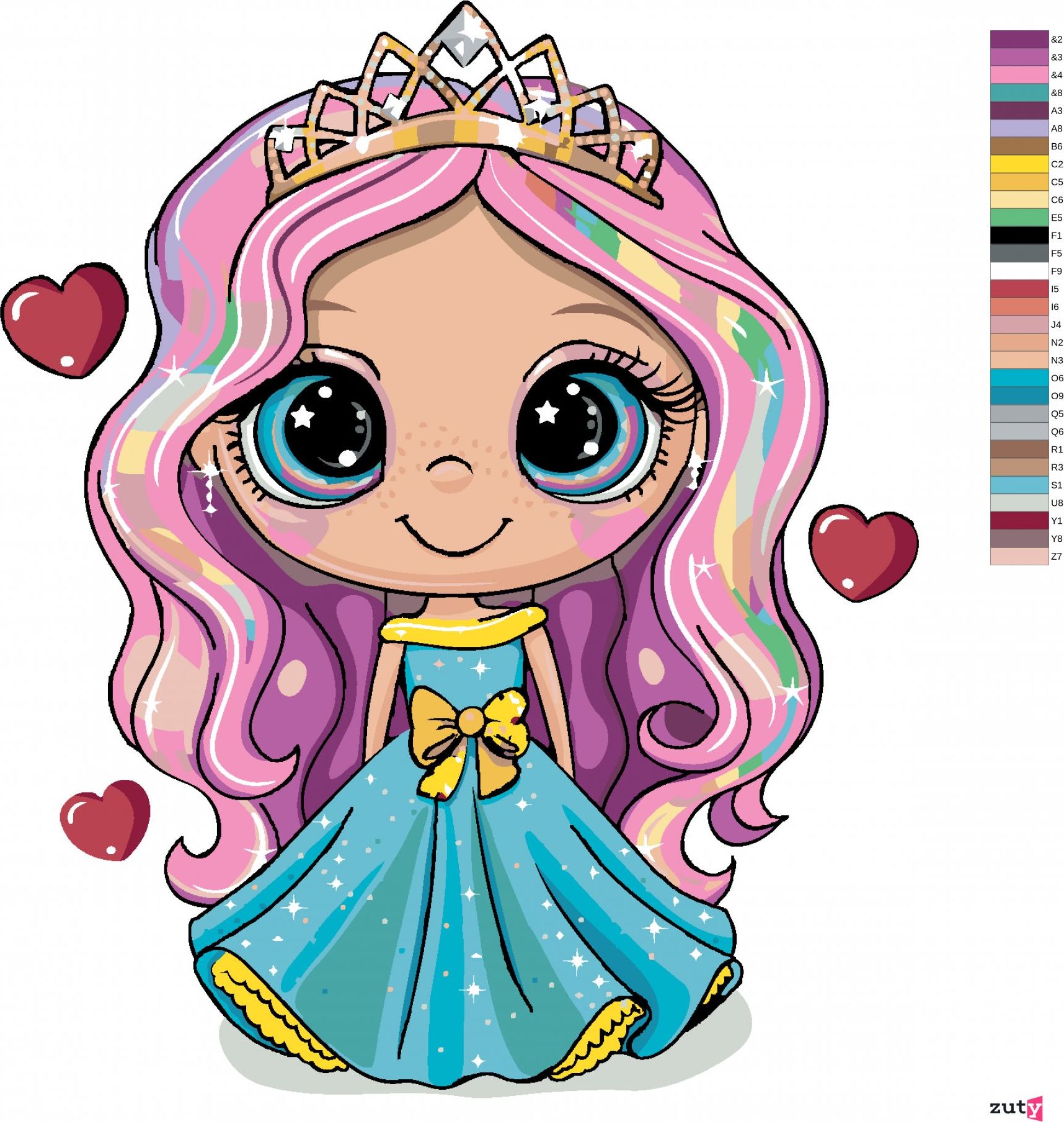 zuty Malování podle čísel - DÍVKA PRINCEZNA SE SRDÍČKY - Rozměr: 40x50 cm, Rámování: Varianta: vypnuté plátno na rám - obrázek 3