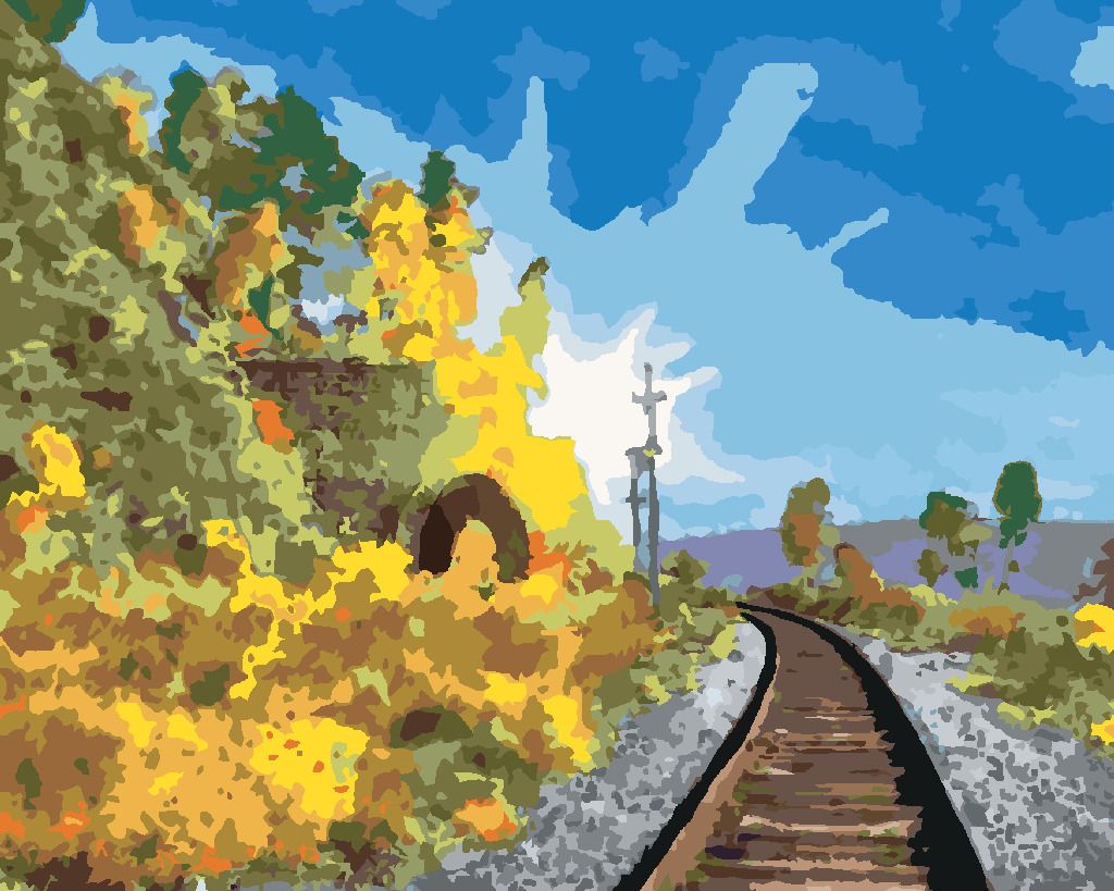 zuty Malování podle čísel - LETNÍ KRAJINA S ŽELEZNICÍ - Rozměr: 40x50 cm, Rámování: Varianta: bez rámu a bez vypnutí plátna - obrázek 4