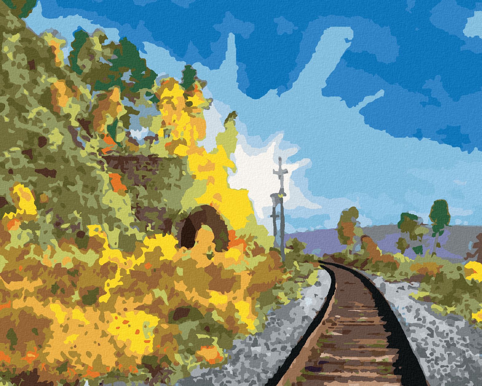 zuty Malování podle čísel - LETNÍ KRAJINA S ŽELEZNICÍ - Rozměr: 40x50 cm, Rámování: Varianta: vypnuté plátno na rám - obrázek 1