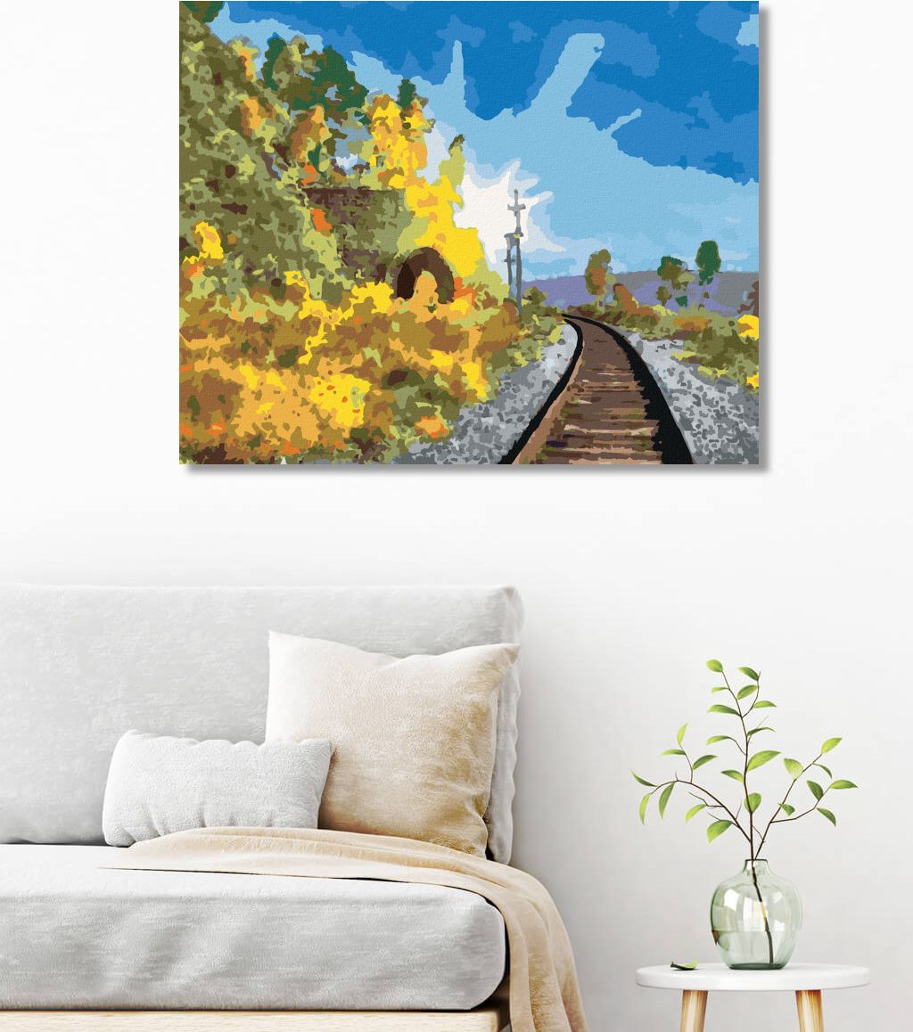 zuty Malování podle čísel - LETNÍ KRAJINA S ŽELEZNICÍ - Rozměr: 40x50 cm, Rámování: Varianta: vypnuté plátno na rám - obrázek 5